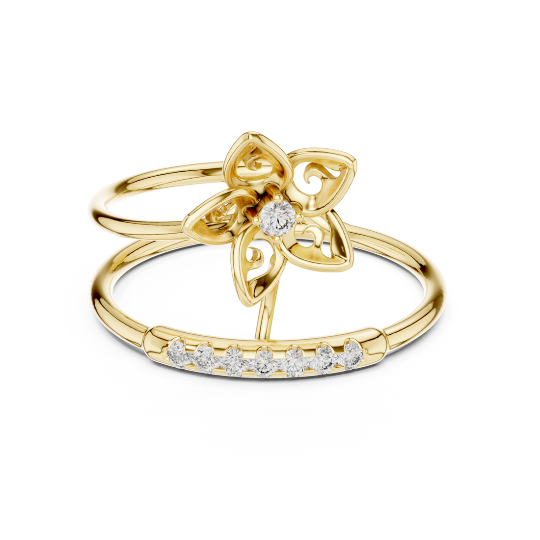 Gold Petal Embrace Twin Band Ring Right View