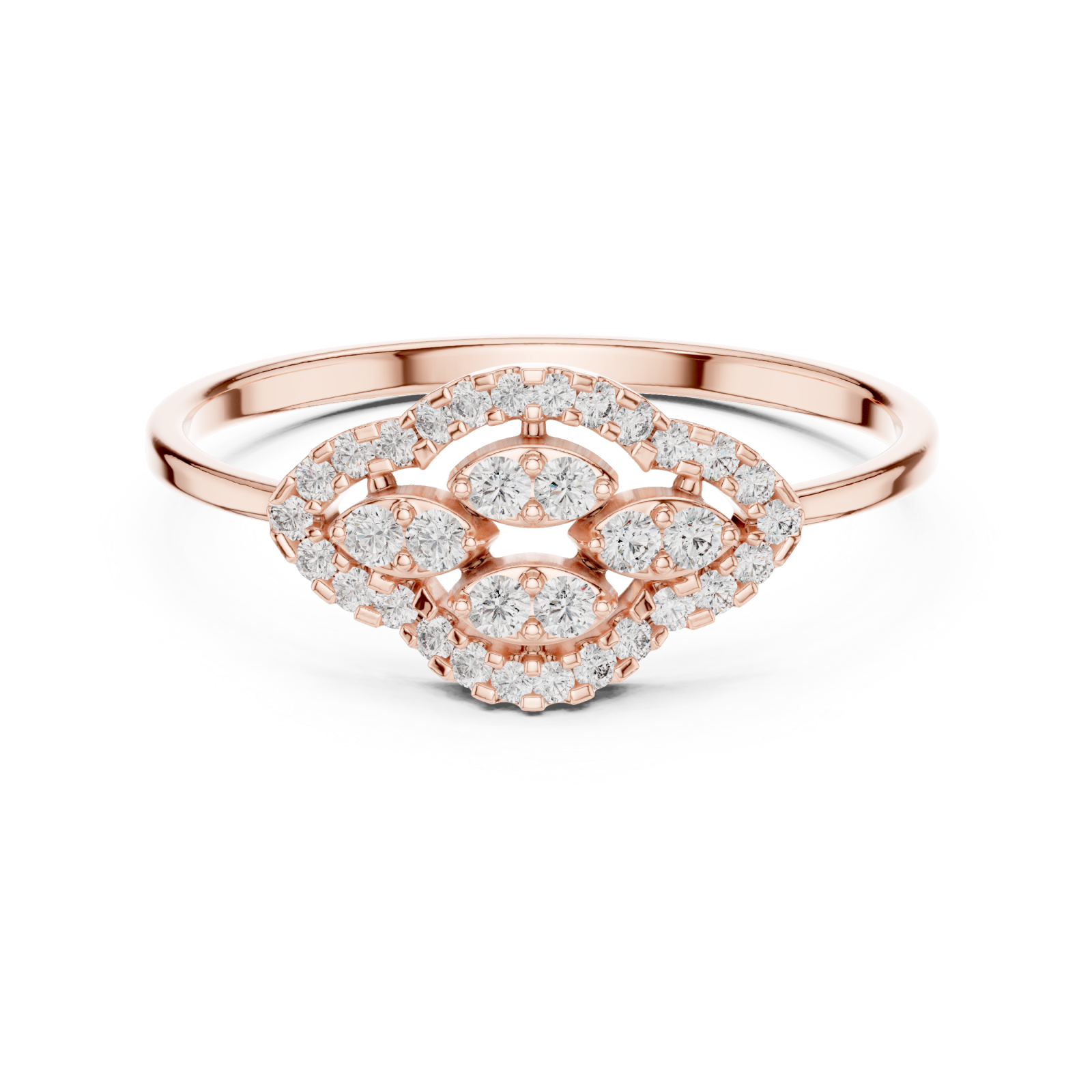  Rose Gold Enchanted Leaf Spiral Statement Ring Front View