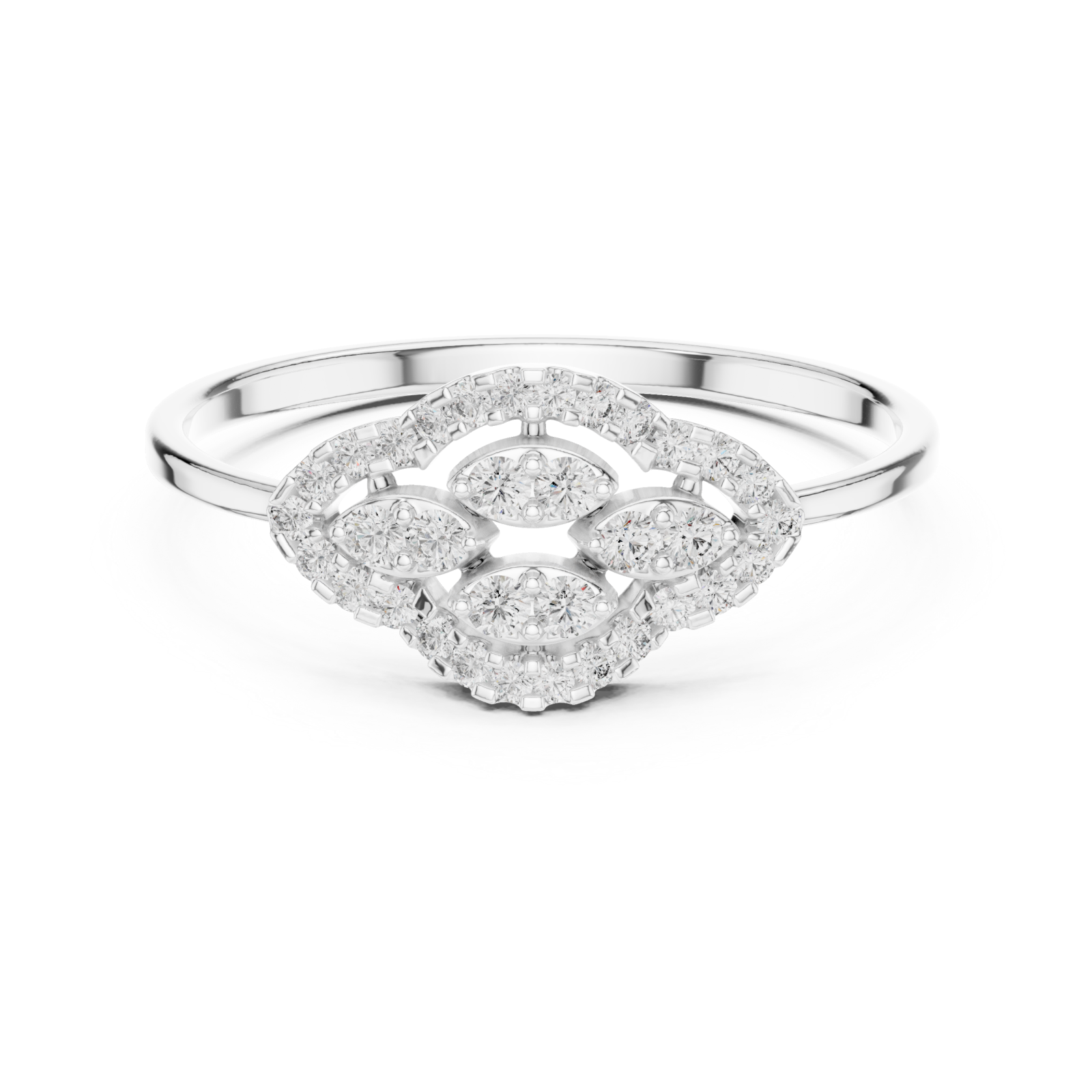  White Gold Enchanted Leaf Spiral Statement Ring Front View