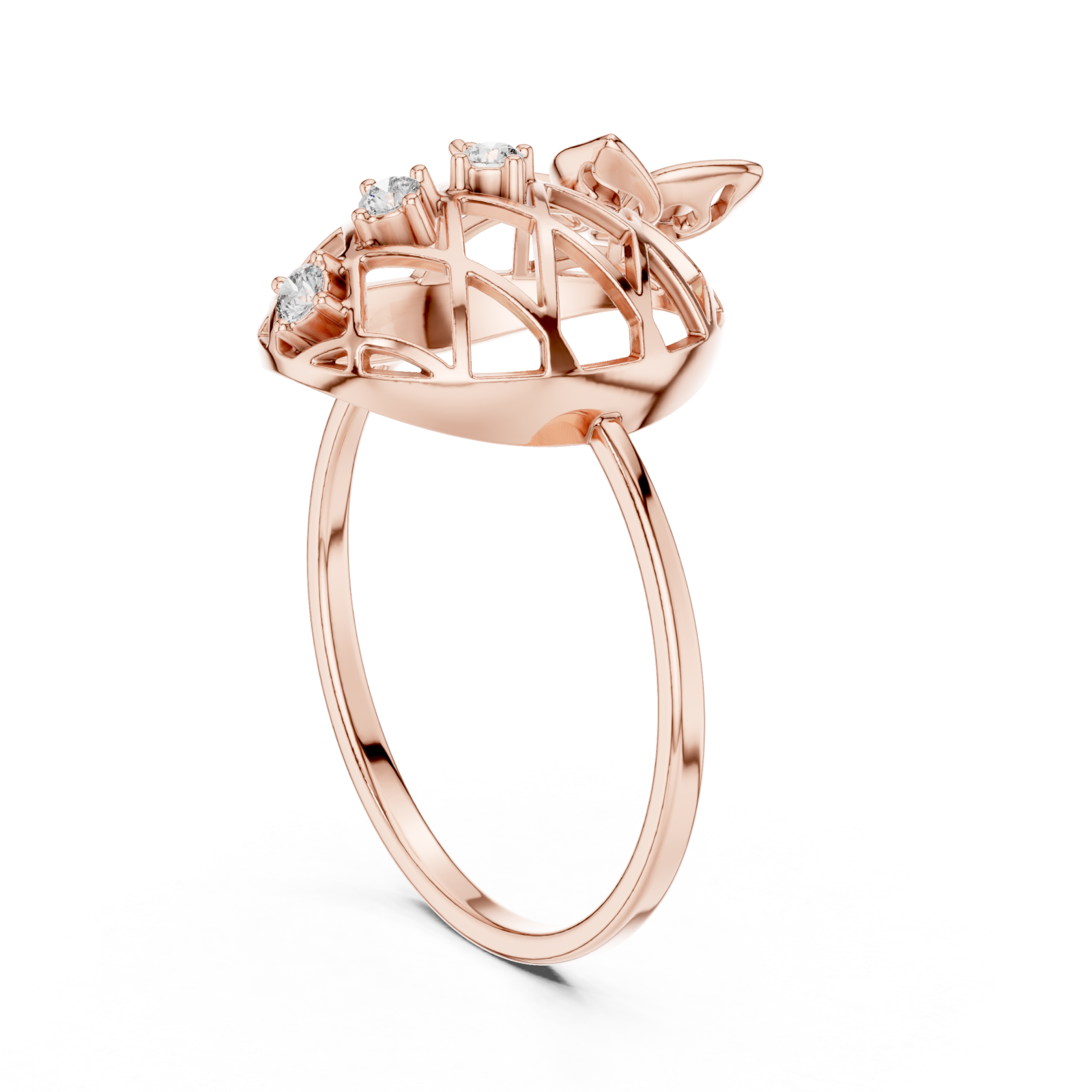  Rose Gold Radiant Lattice Orchard Cocktail Ring Left View