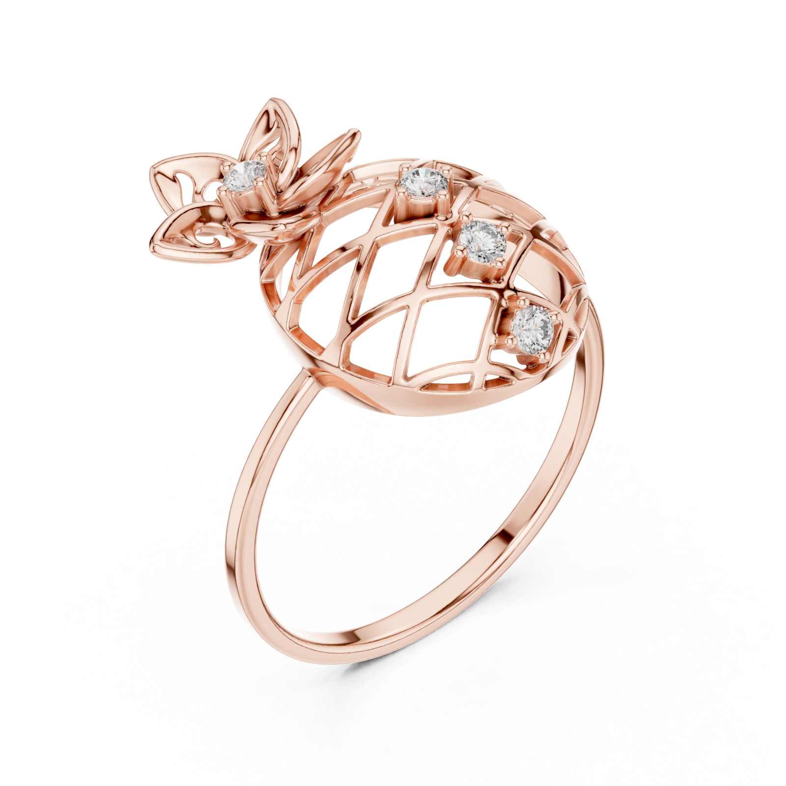  Rose Gold Radiant Lattice Orchard Cocktail Ring Right View
