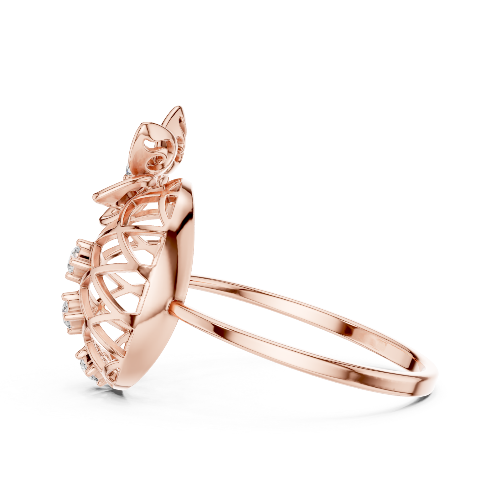  Rose Gold Radiant Lattice Orchard Cocktail Ring Side View