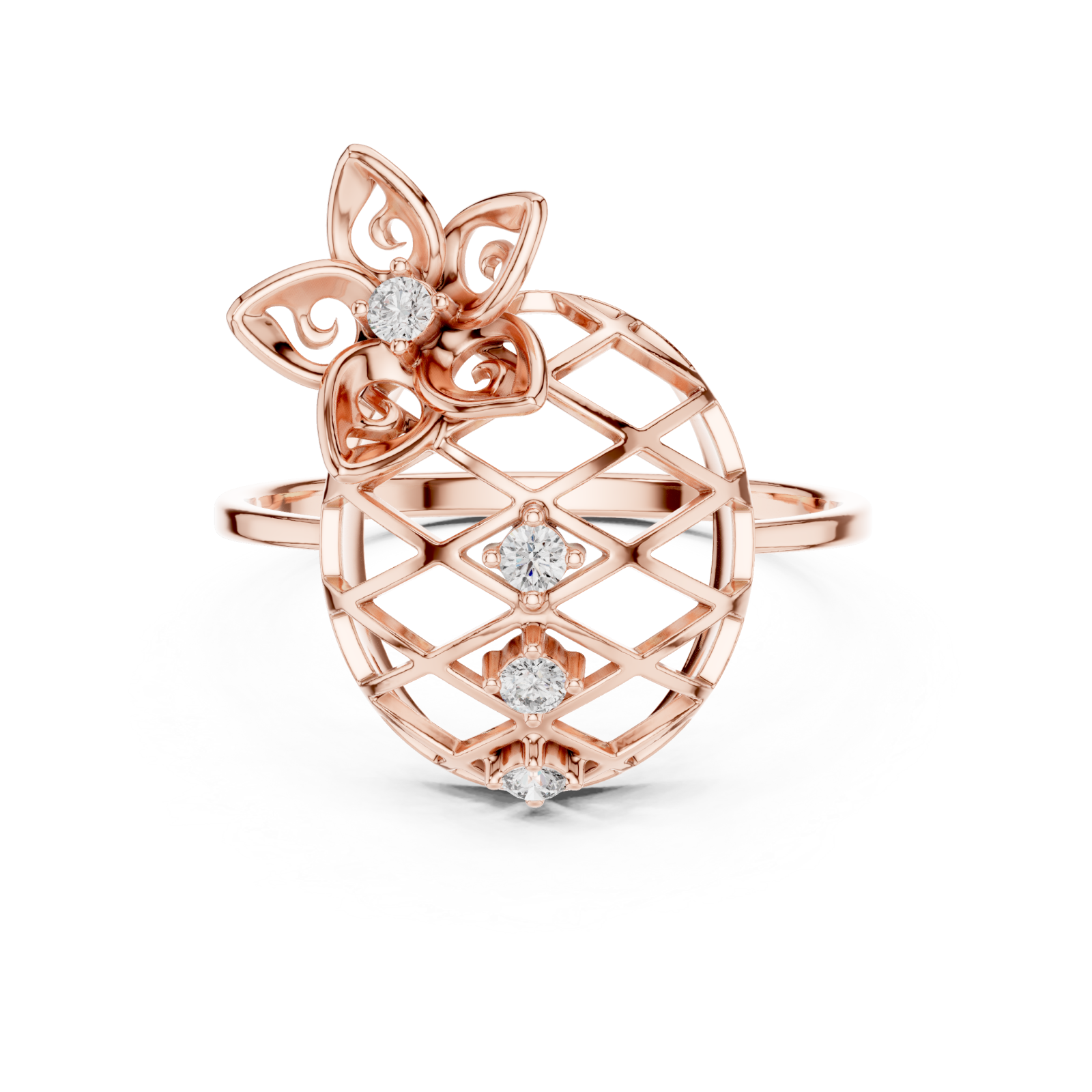  Rose Gold Radiant Lattice Orchard Cocktail Ring Front View