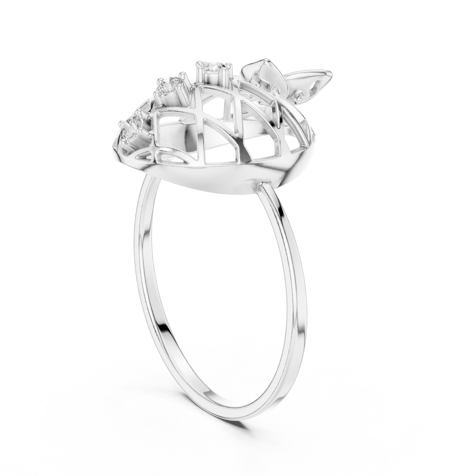  White Gold Radiant Lattice Orchard Cocktail Ring Left View