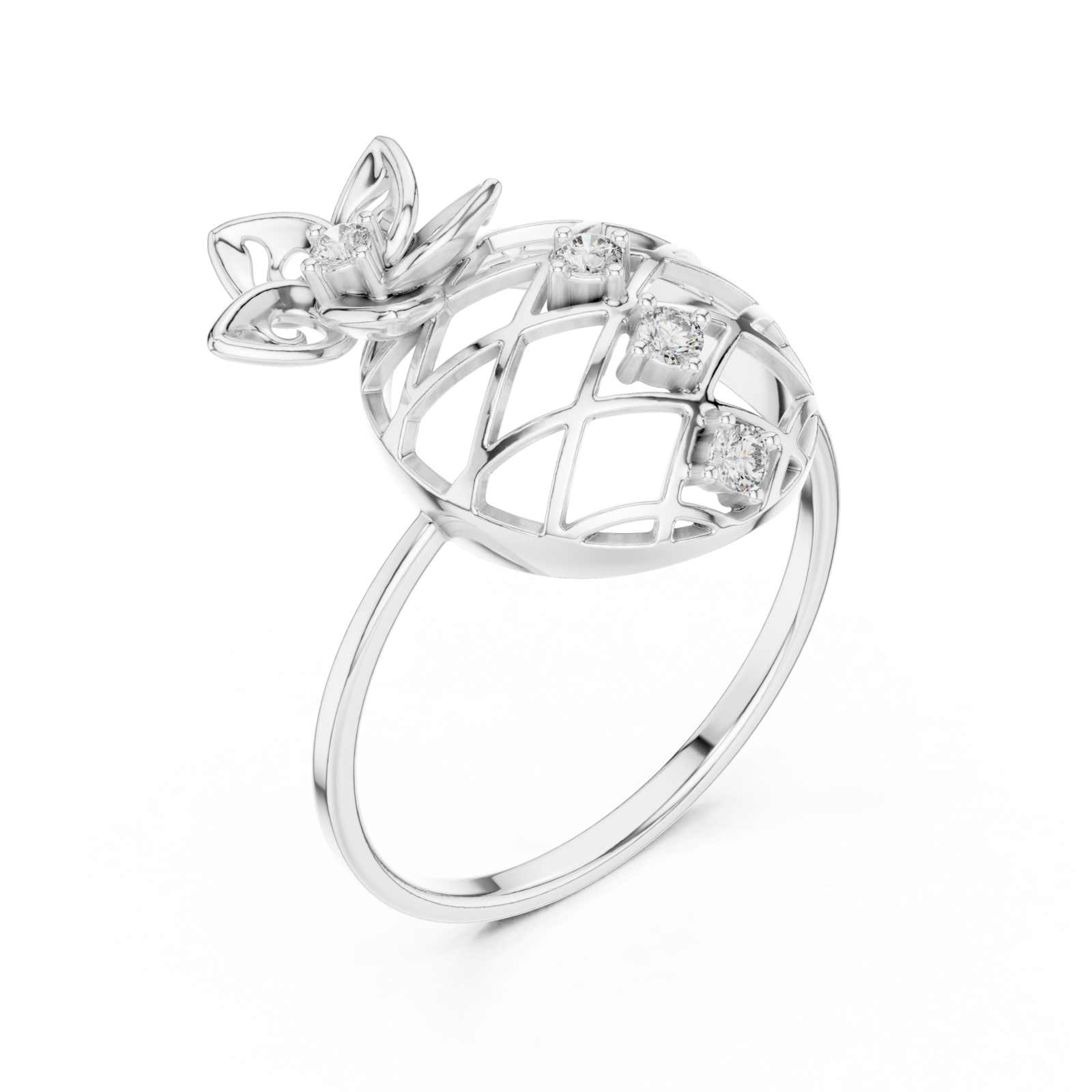  White Gold Radiant Lattice Orchard Cocktail Ring Right View