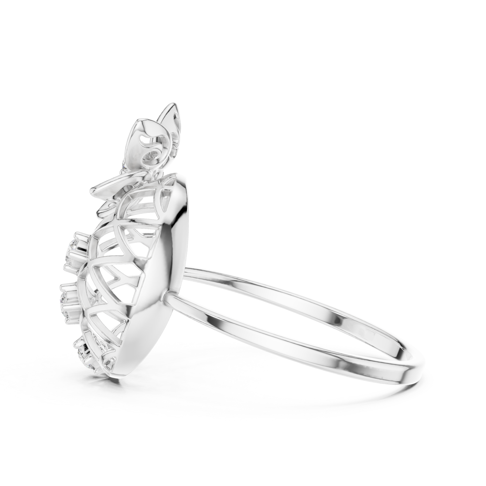  White Gold Radiant Lattice Orchard Cocktail Ring Side View