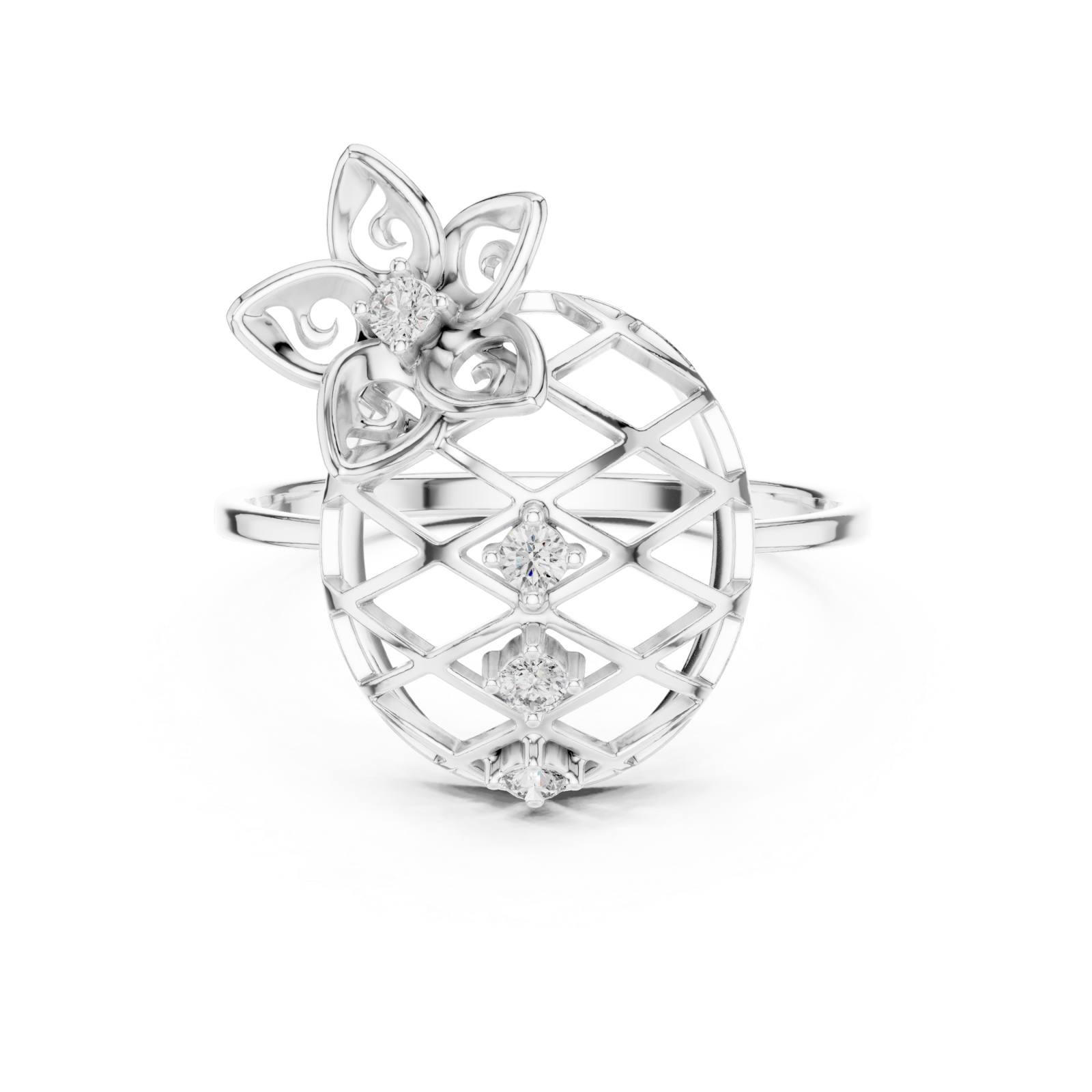  White Gold Radiant Lattice Orchard Cocktail Ring Front View