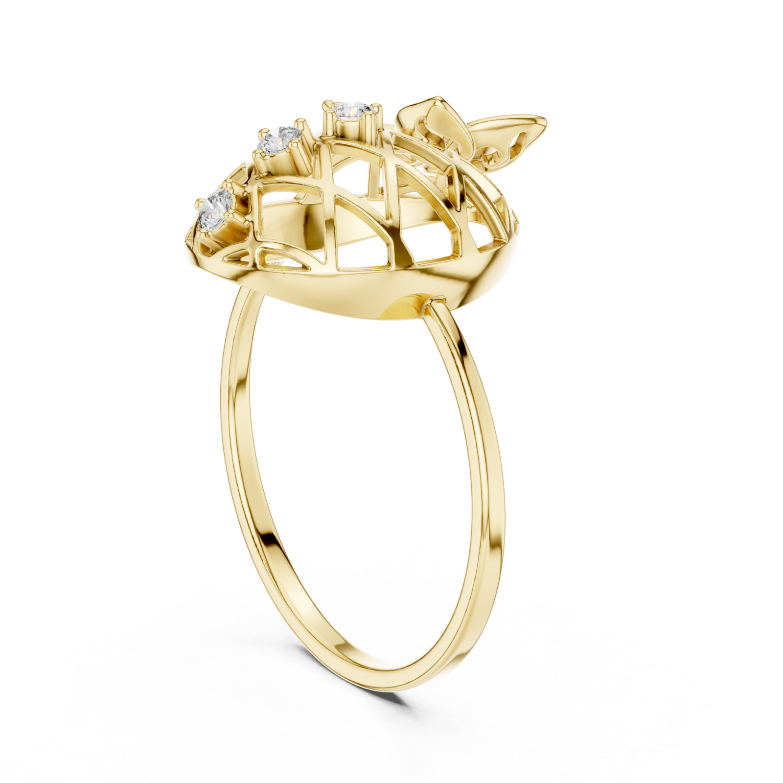  Gold Radiant Lattice Orchard Cocktail Ring Left View