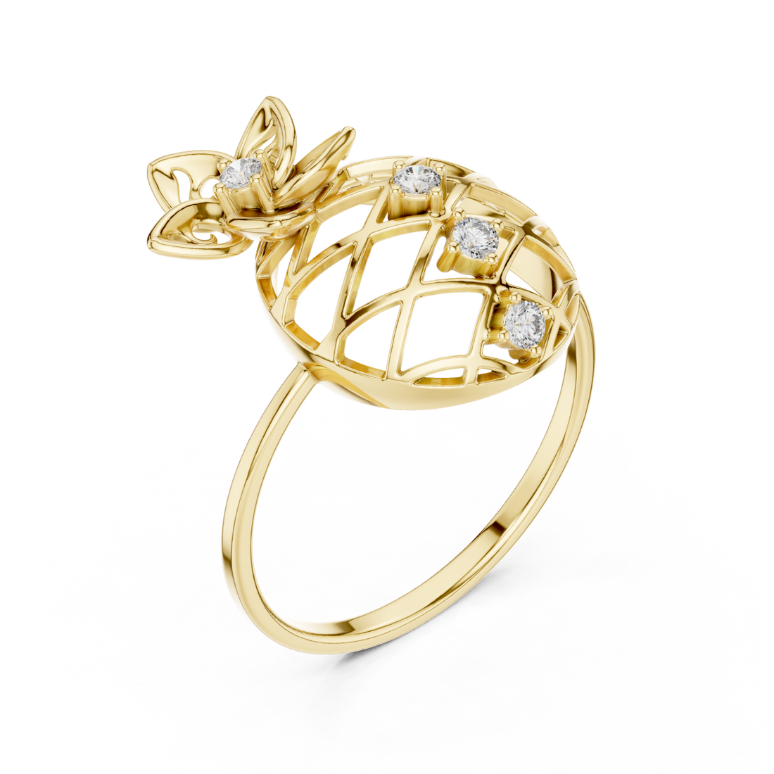 Gold Radiant Lattice Orchard Cocktail Ring Right View