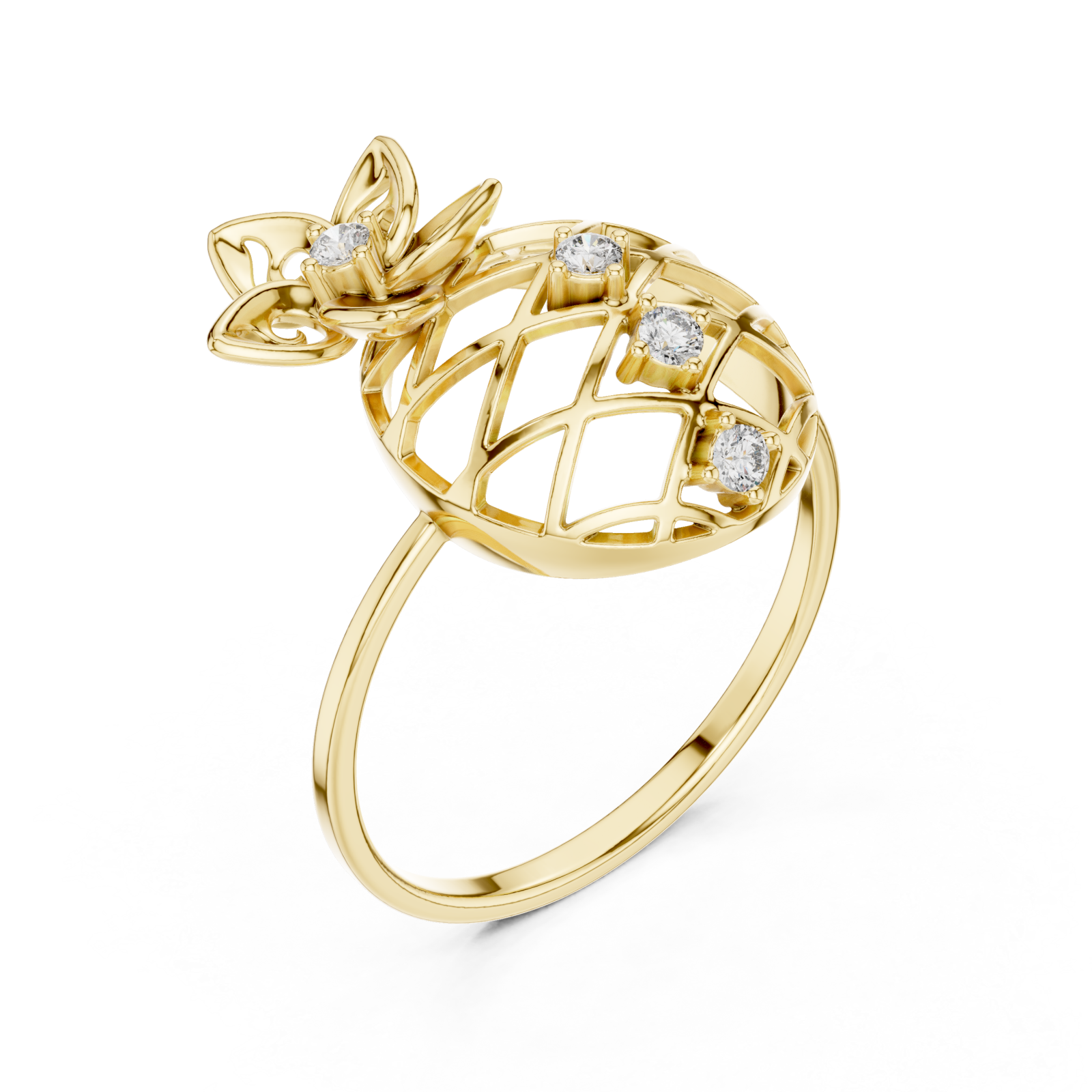 Gold Radiant Lattice Orchard Cocktail Ring Right View