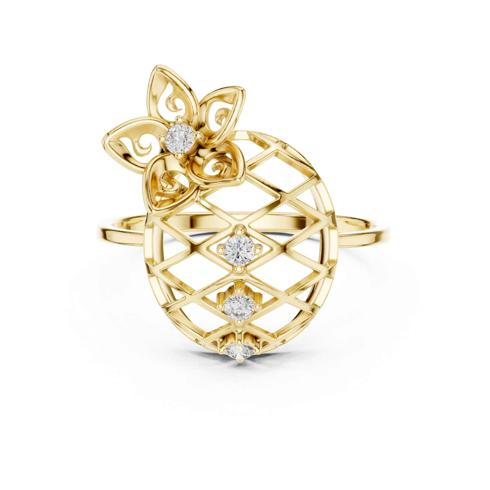  Gold Radiant Lattice Orchard Cocktail Ring Front View