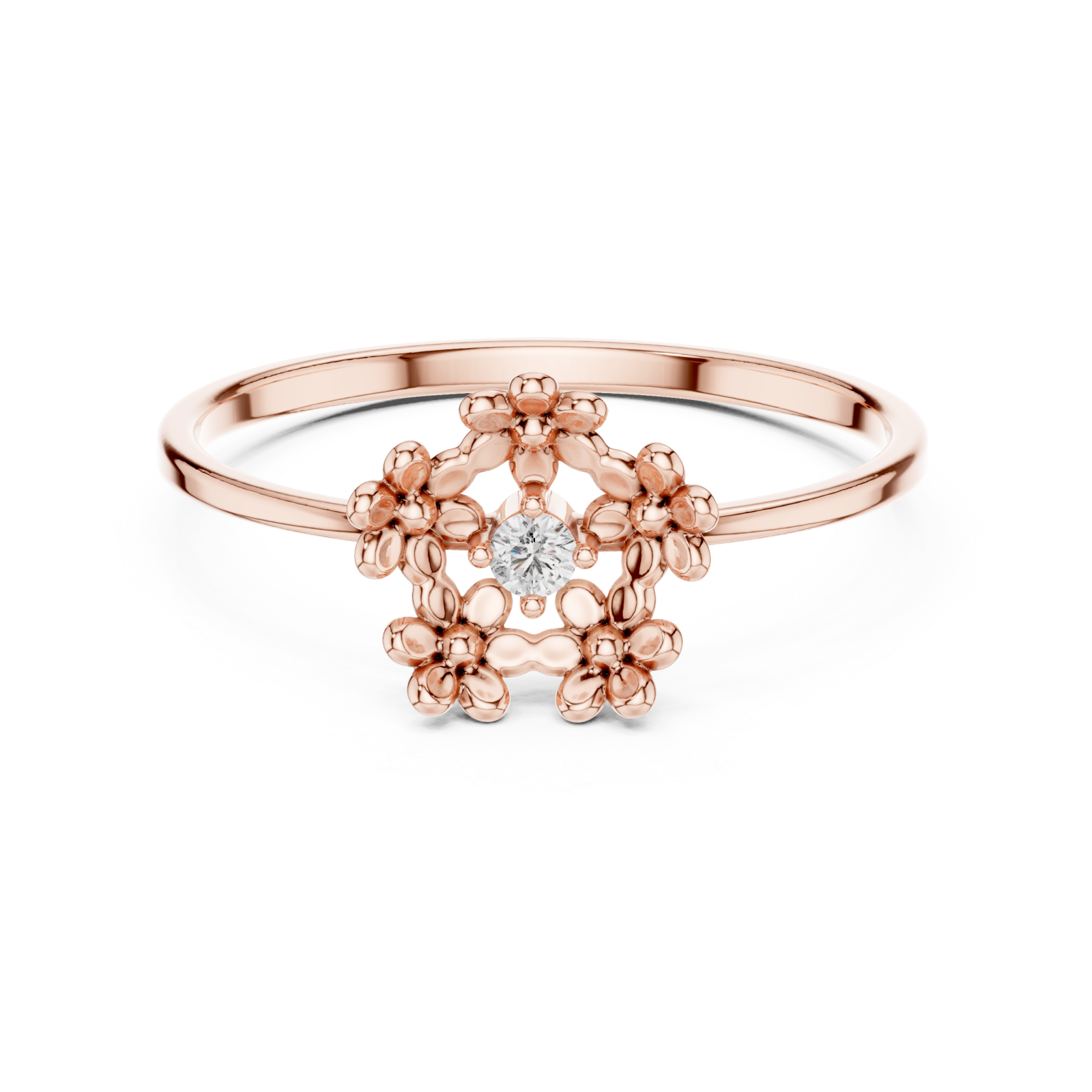  Rose Gold Luminous Regal Garland Solitaire Band Front View