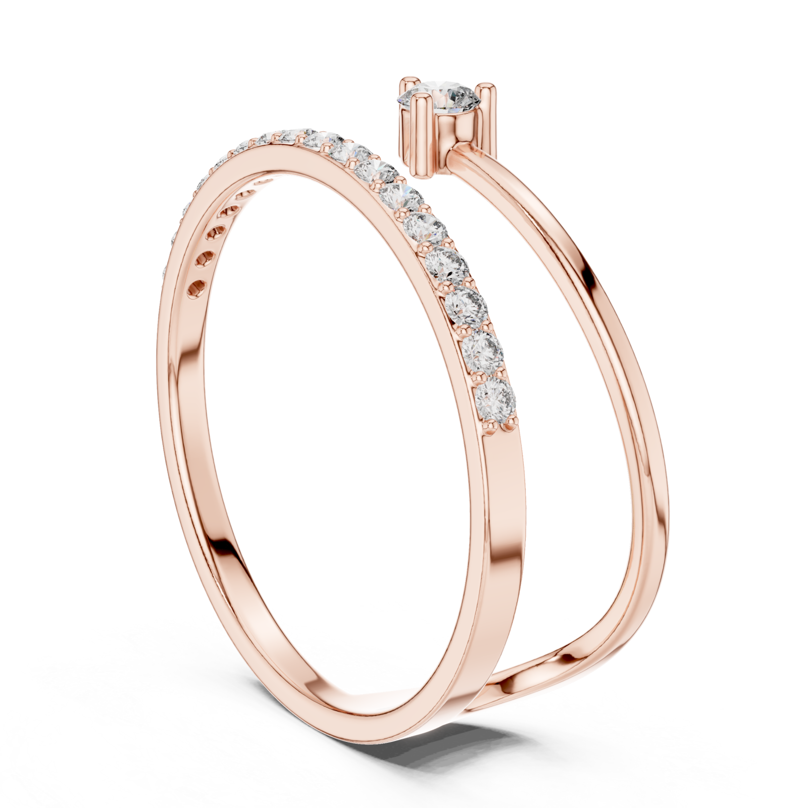  Rose Gold Infinite Grace Crossover Solitaire Ring Left View