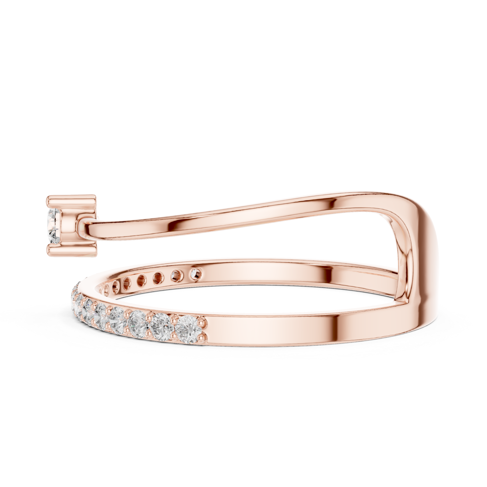  Rose Gold Infinite Grace Crossover Solitaire Ring Side View