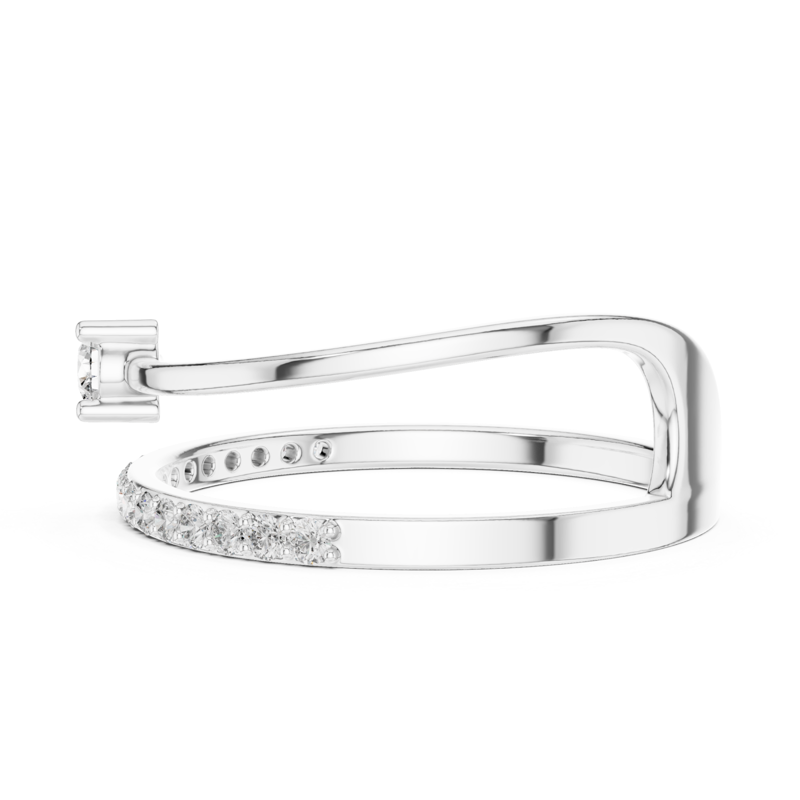  White Gold Infinite Grace Crossover Solitaire Ring Side View