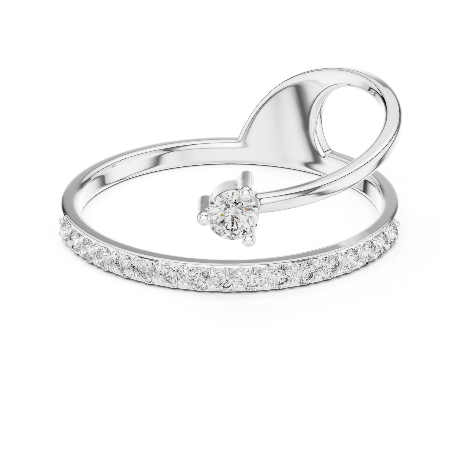  White Gold Infinite Grace Crossover Solitaire Ring Front View