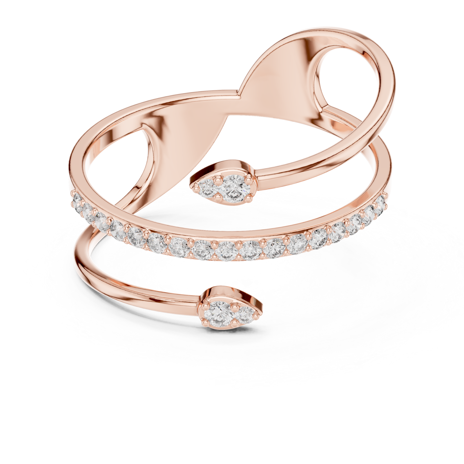  Rose Gold Essence Swirl Embrace Ring Front View