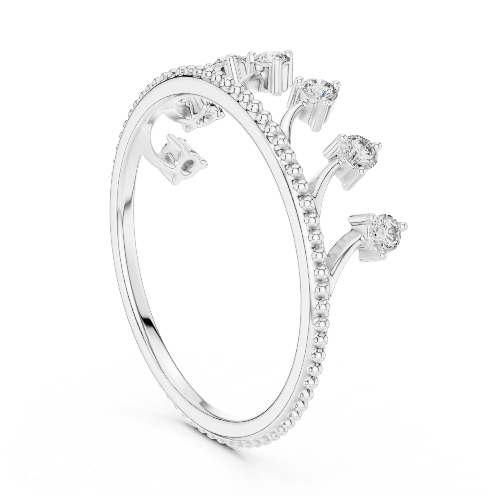  White Gold Ornate Starlight Beaded Ring Left View