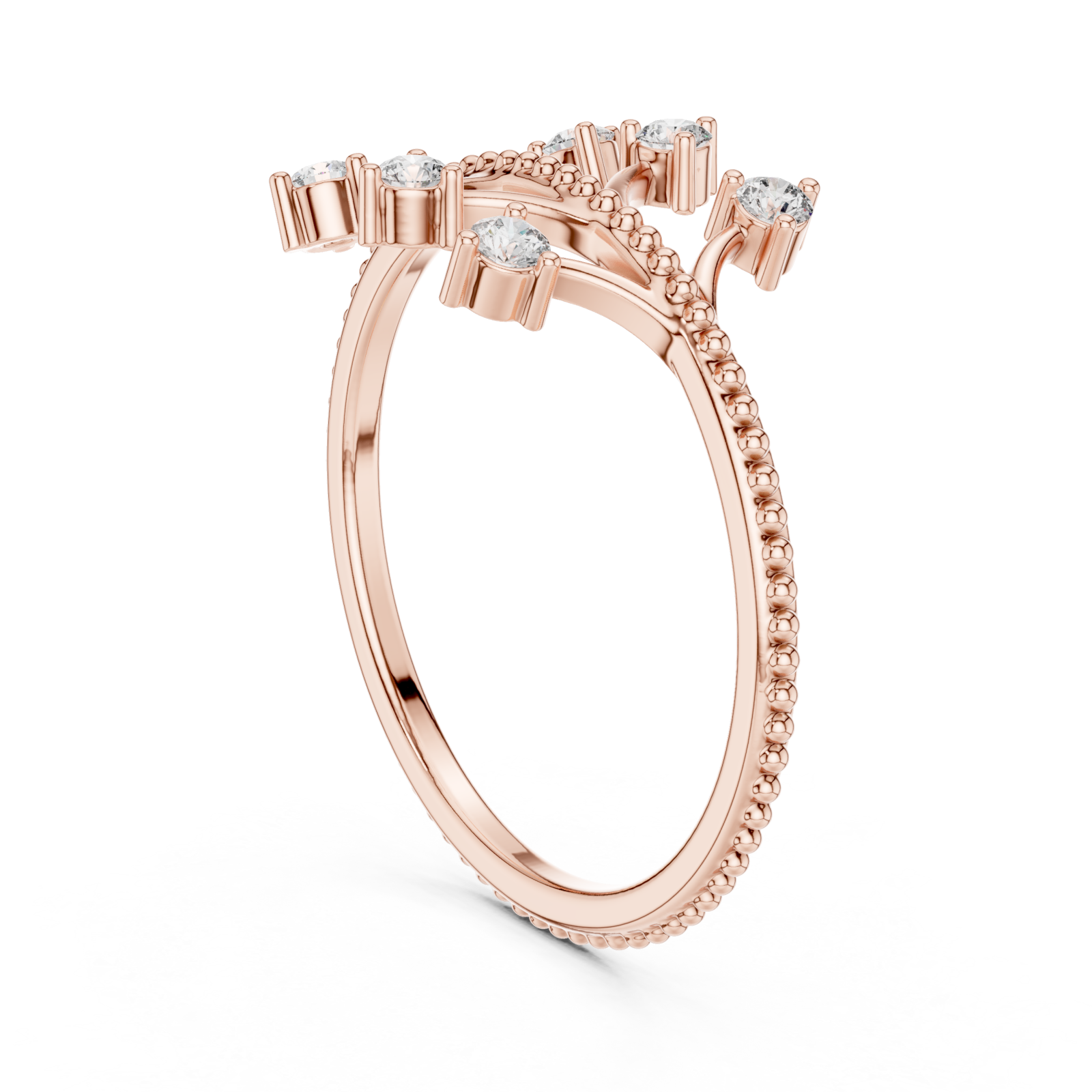 Rose Gold Radiant Crest Flora Branch Band Left View