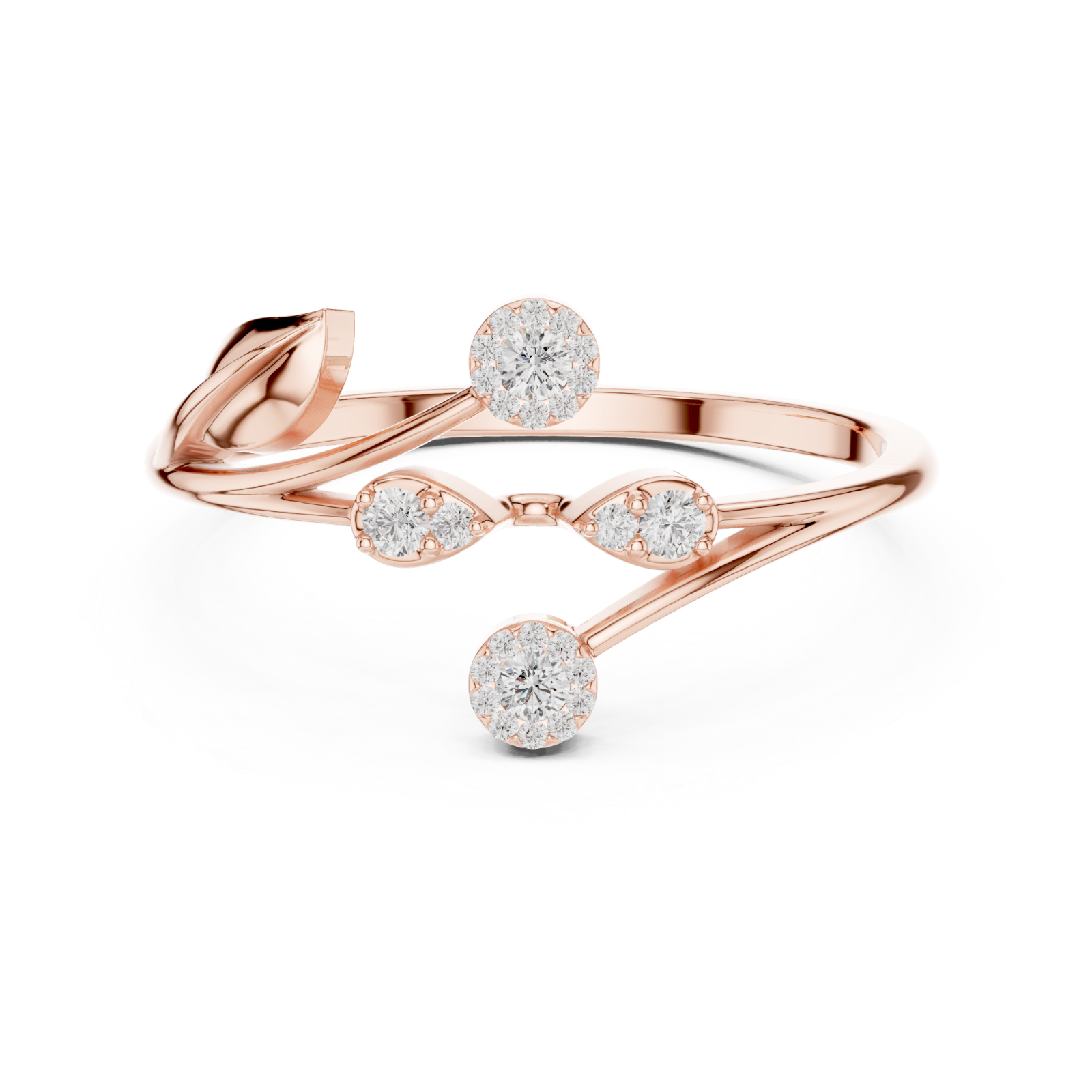  Rose Gold Threefold Blossom Harmony Ring Front View