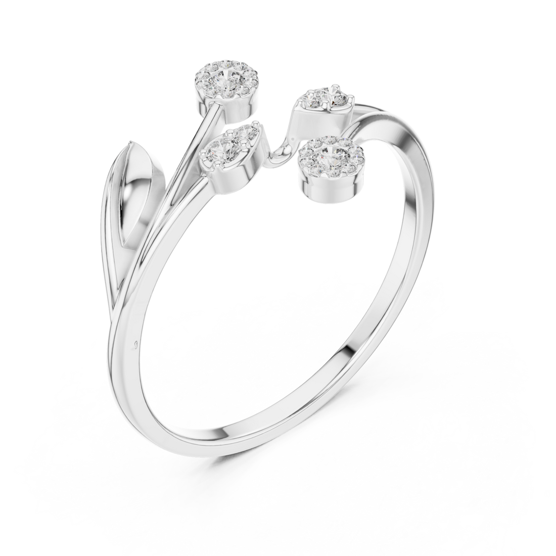  White Gold Threefold Blossom Harmony Ring Right View
