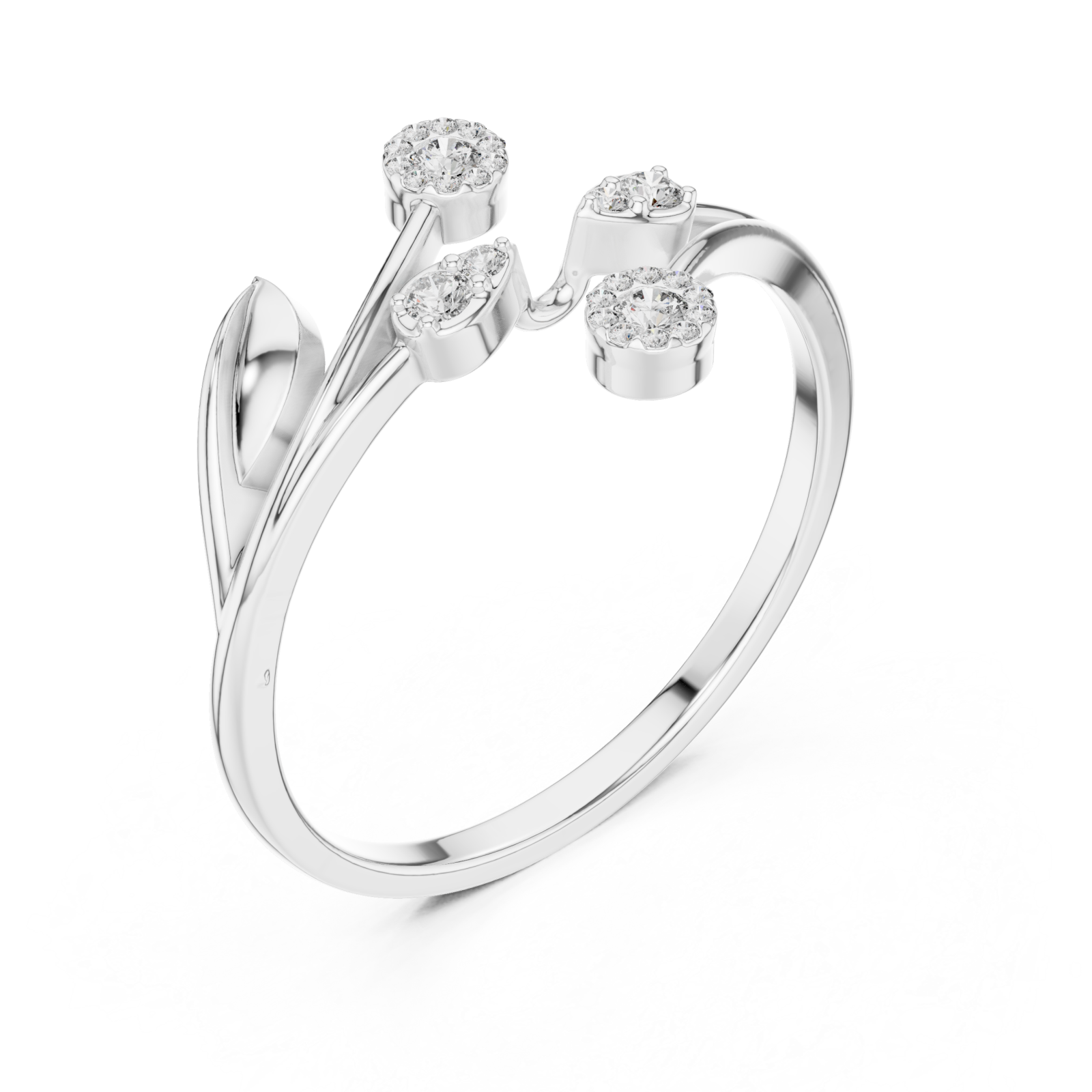  White Gold Threefold Blossom Harmony Ring Right View