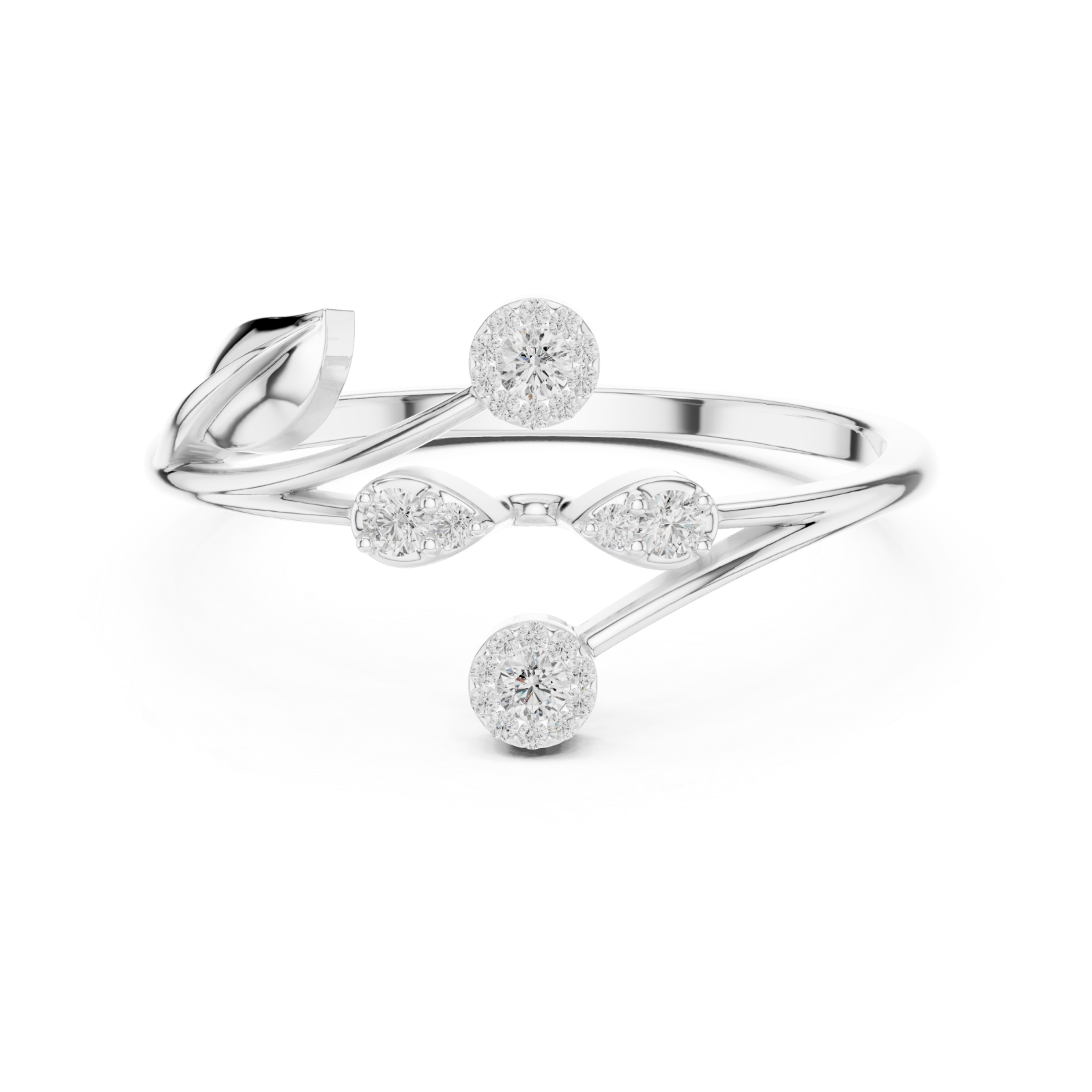  White Gold Threefold Blossom Harmony Ring Front View