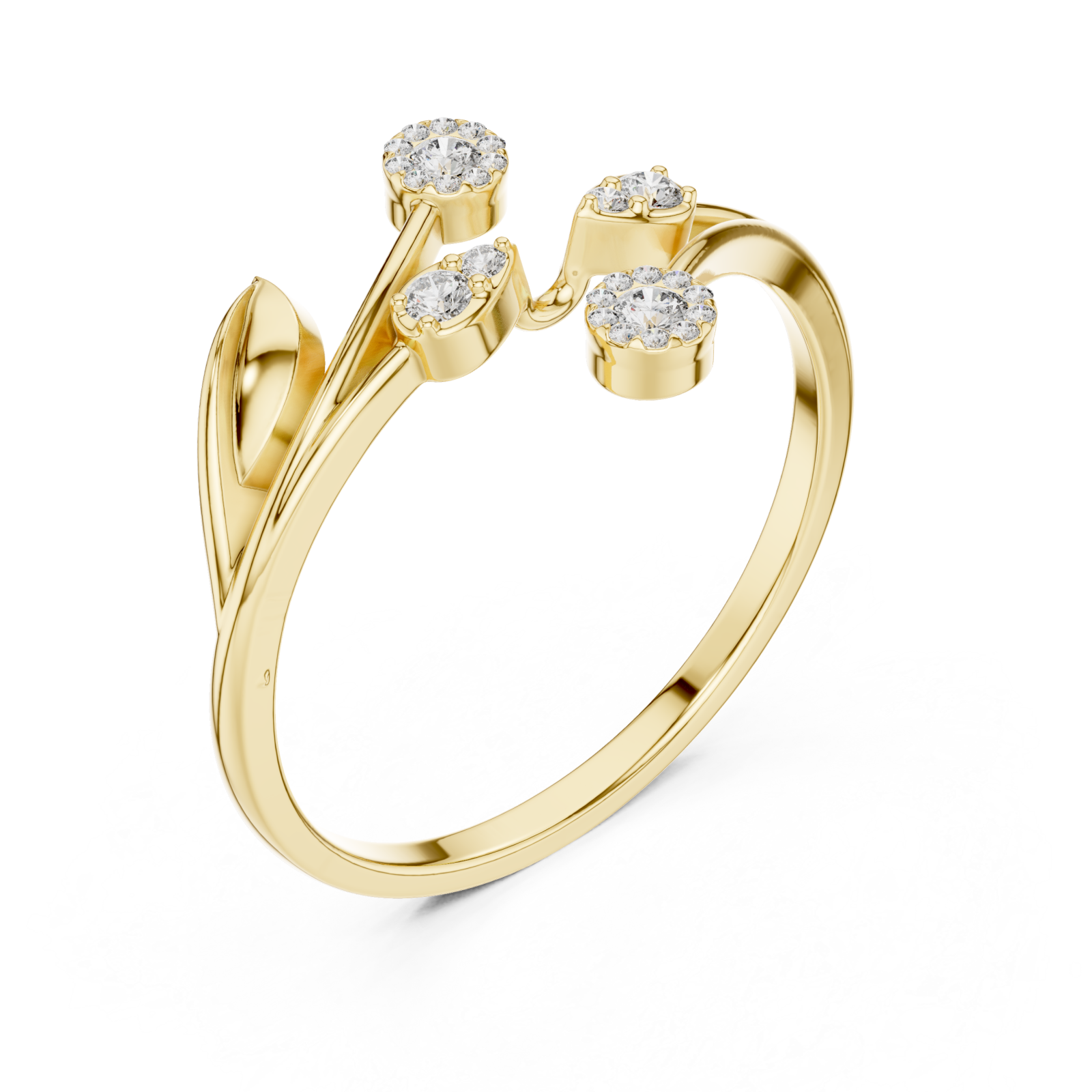 Gold Threefold Blossom Harmony Ring Right View