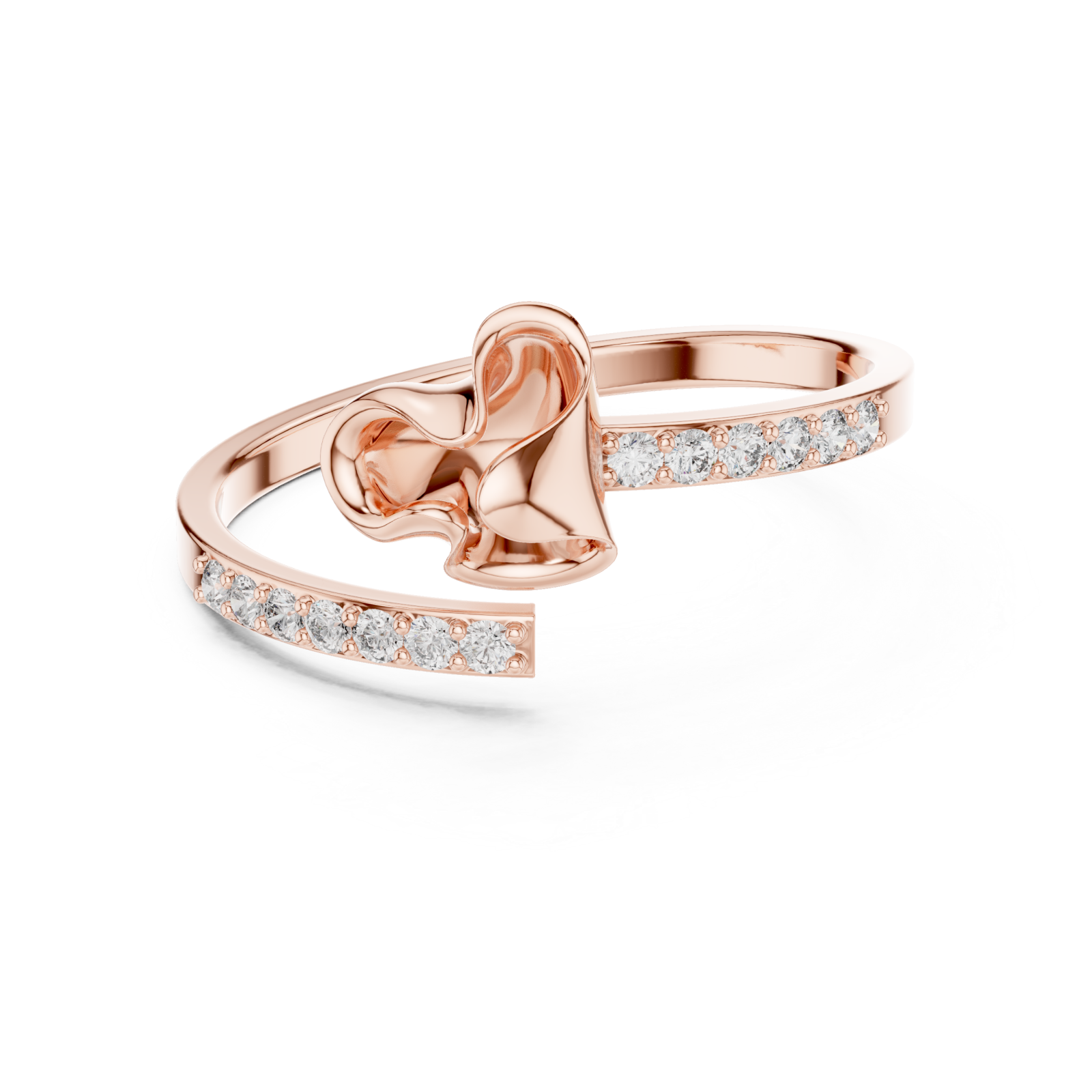  Rose Gold Willow Whisper Bypass Ring Front View
