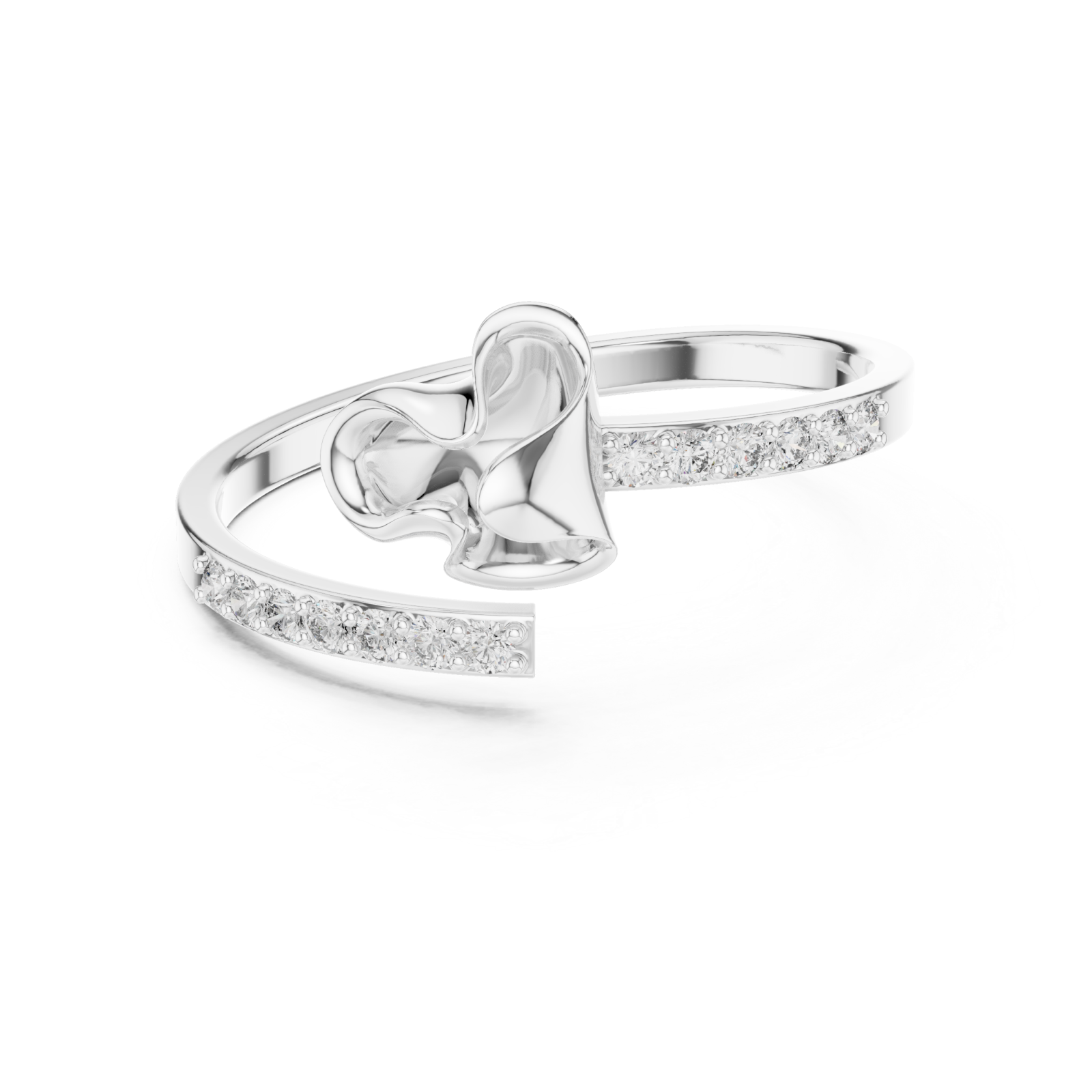  White Gold Willow Whisper Bypass Ring Front View