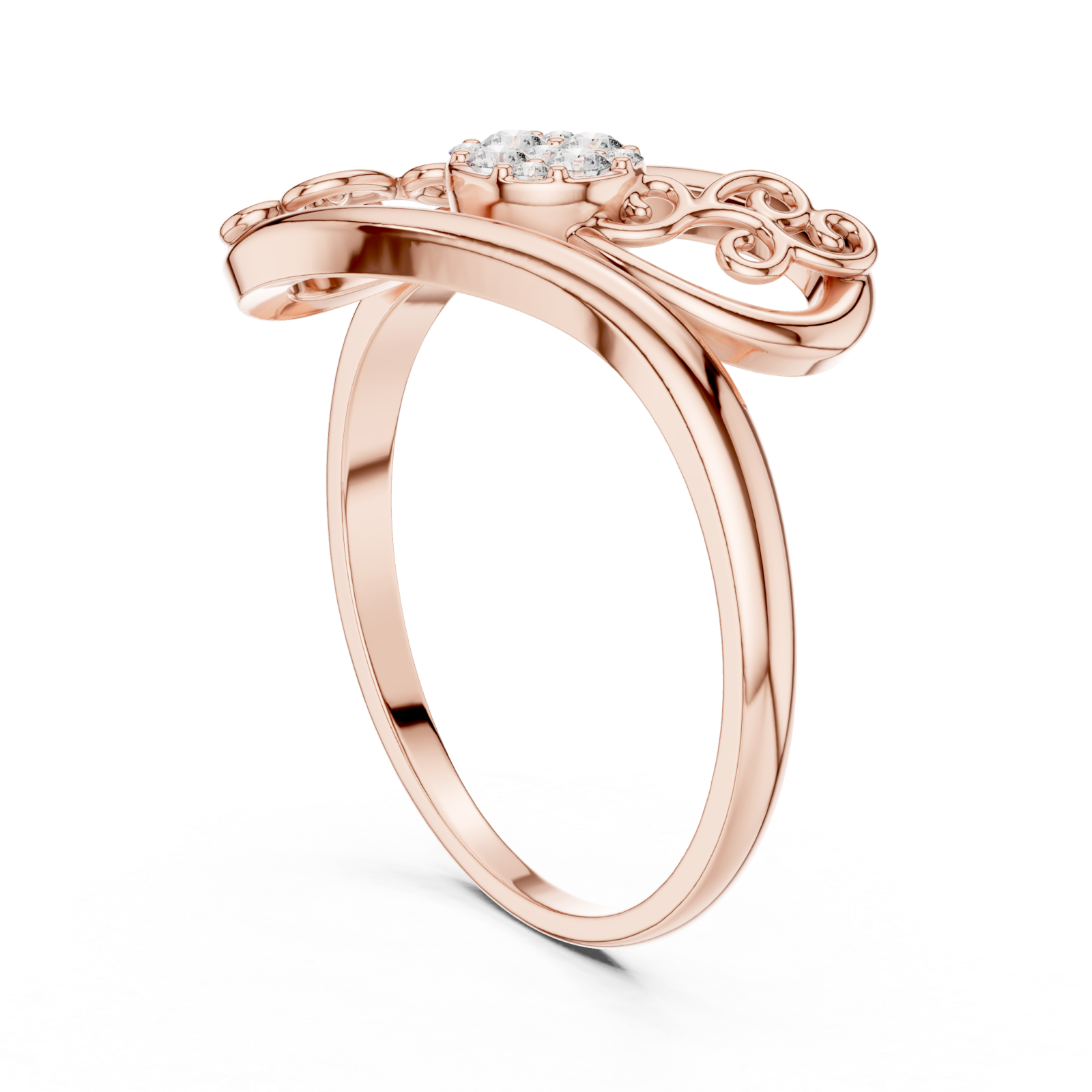  Rose Gold Eternal Grace Swirl Floral Cluster Ring Left View
