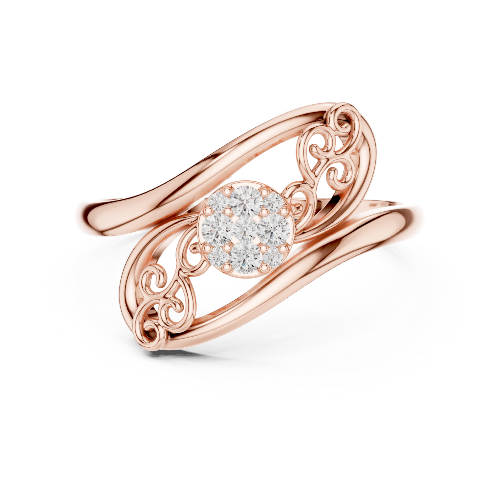  Rose Gold Eternal Grace Swirl Floral Cluster Ring Front View