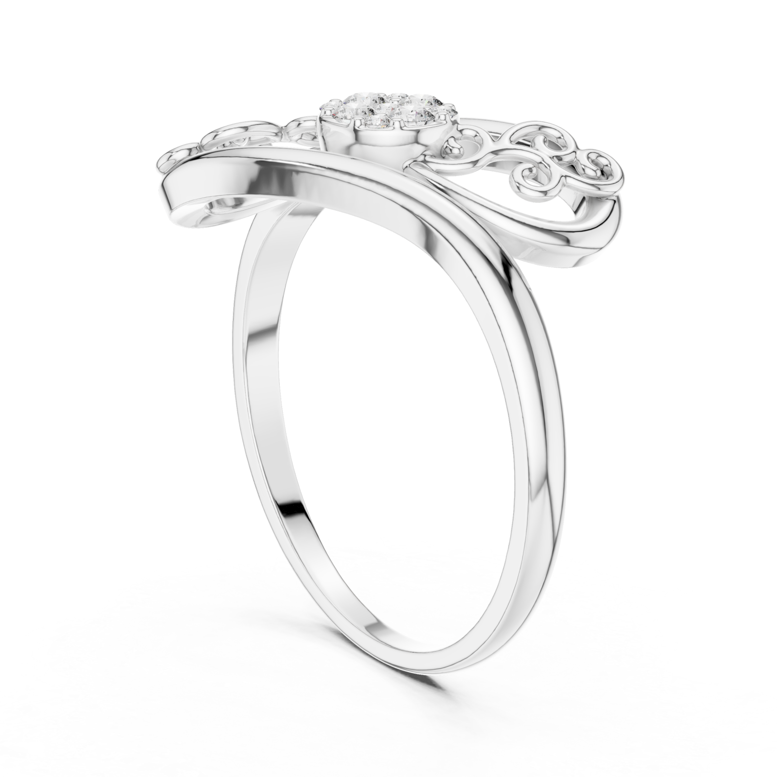  White Gold Eternal Grace Swirl Floral Cluster Ring Left View