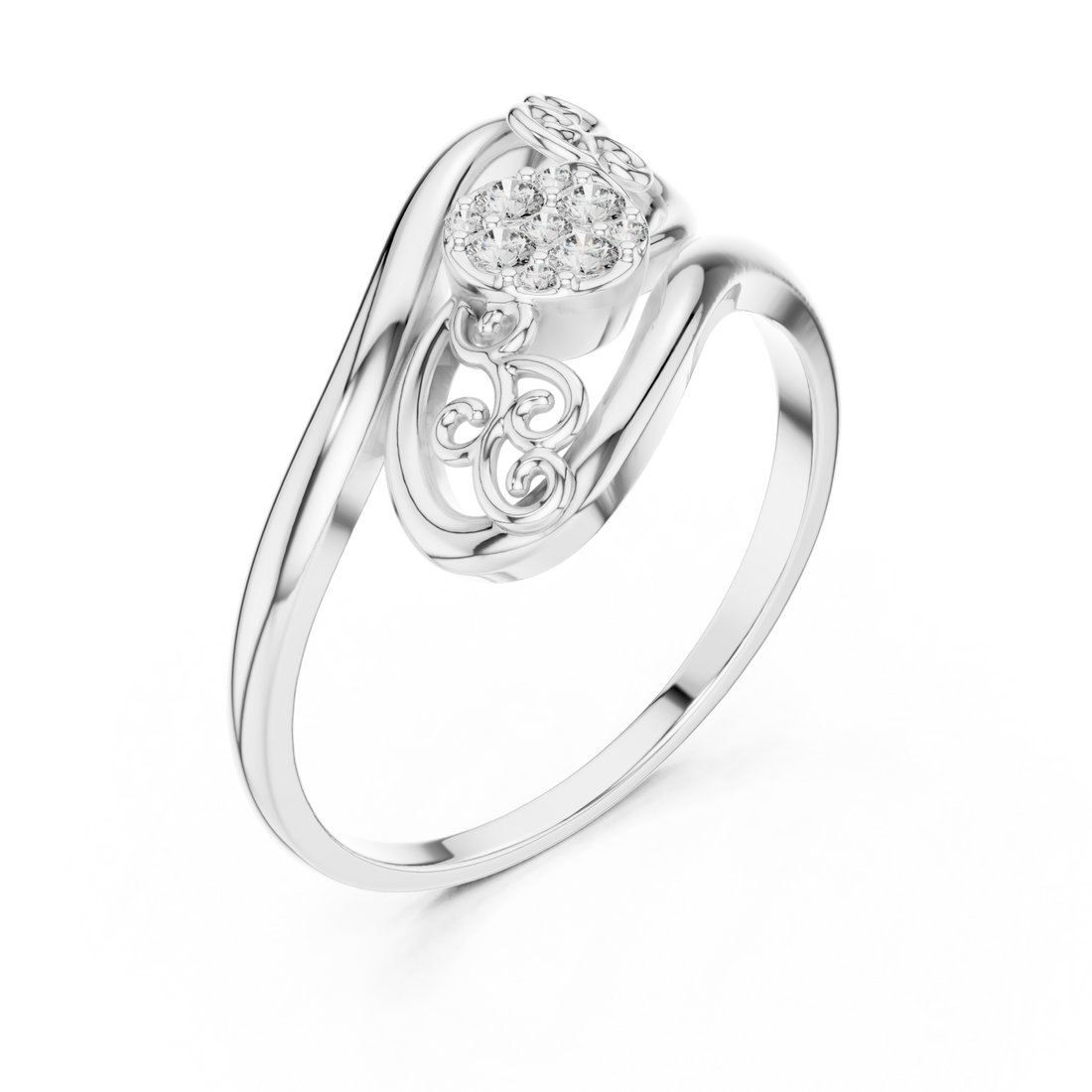  White Gold Eternal Grace Swirl Floral Cluster Ring Right View