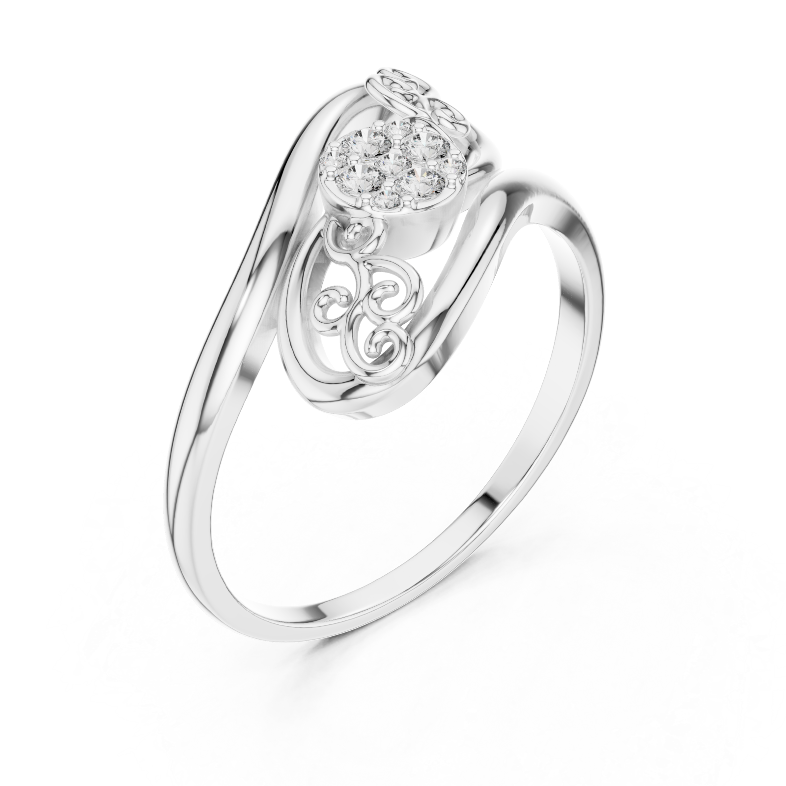  White Gold Eternal Grace Swirl Floral Cluster Ring Right View