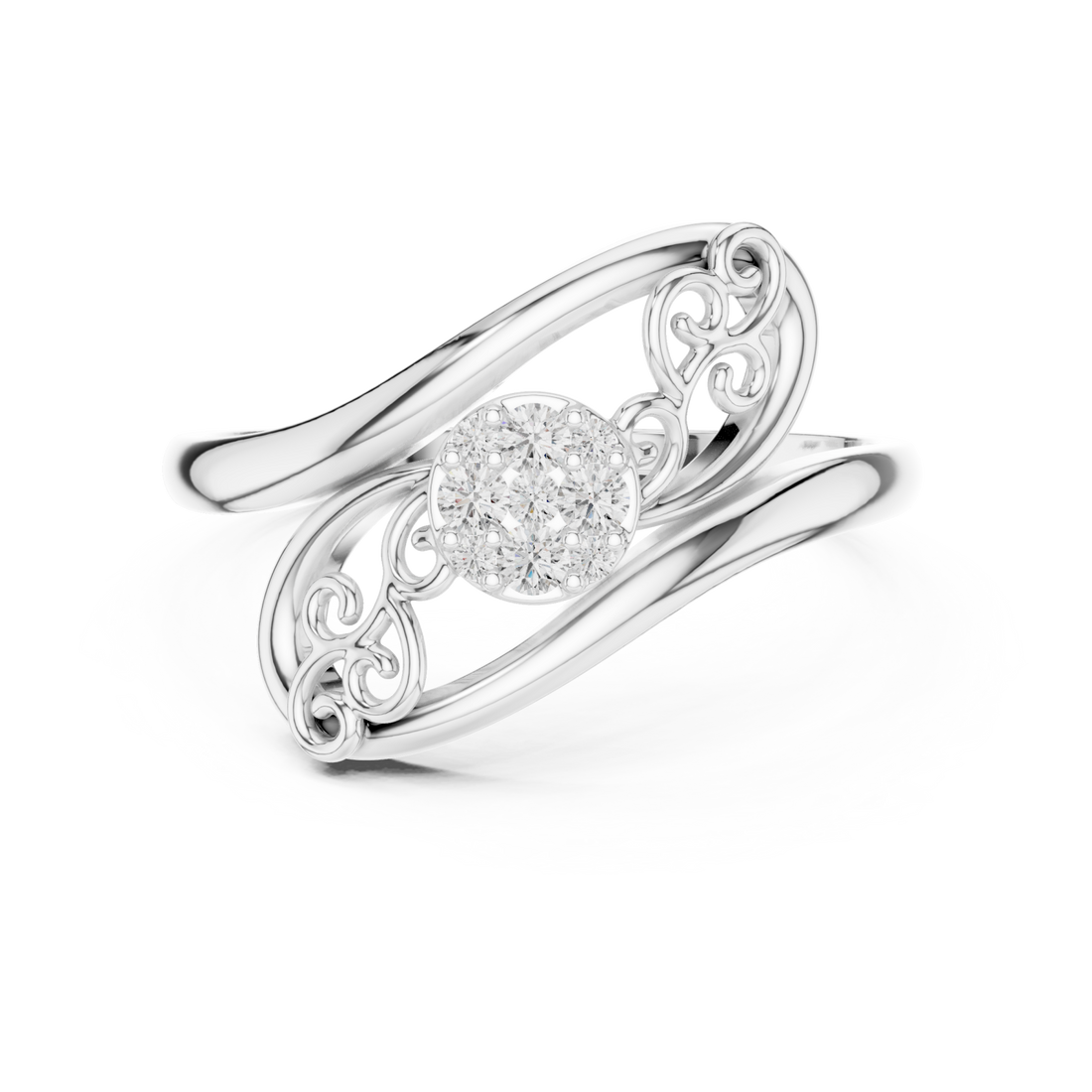  White Gold Eternal Grace Swirl Floral Cluster Ring Right View