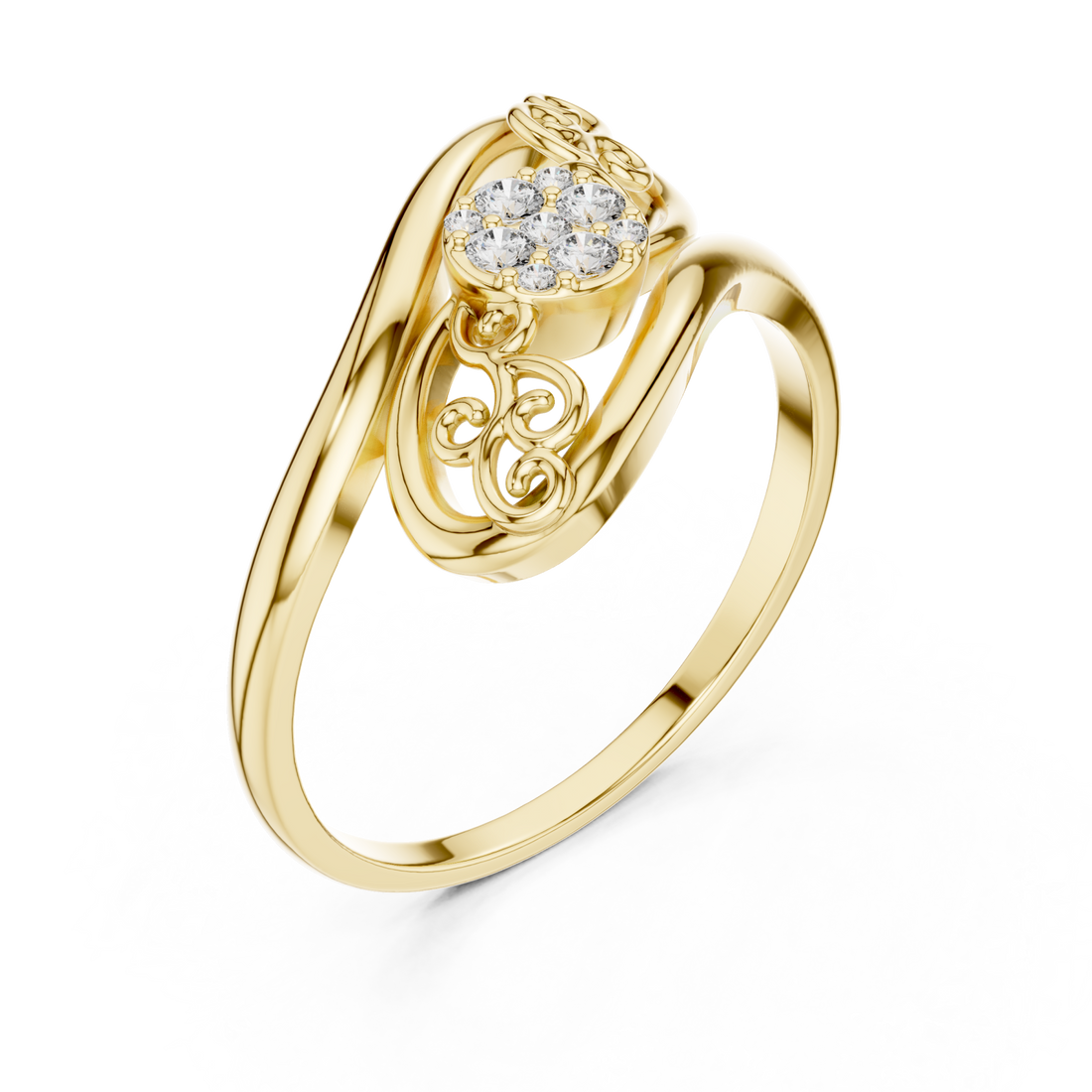 Gold Eternal Grace Swirl Floral Cluster Ring Right View