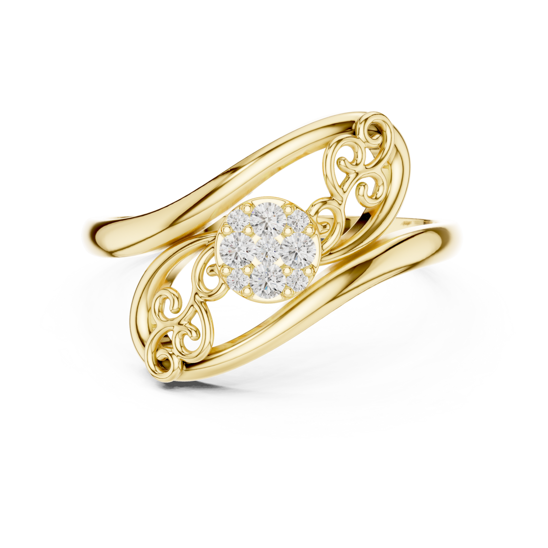 Gold Eternal Grace Swirl Floral Cluster Ring Right View