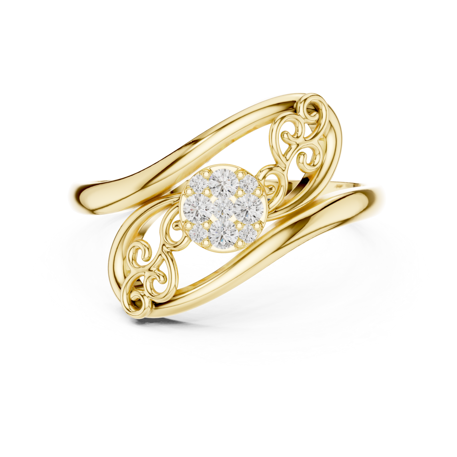  Gold Eternal Grace Swirl Floral Cluster Ring Front View