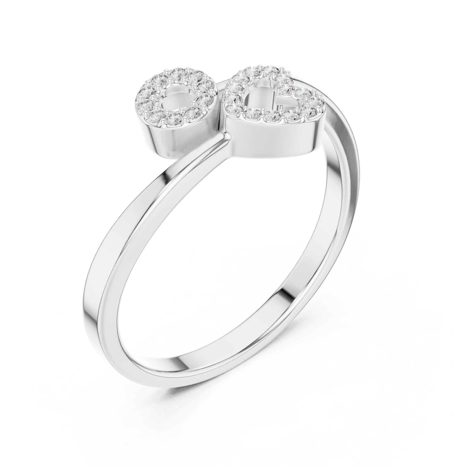  White Gold Celestial Twin Initial Stacking Ring Right View