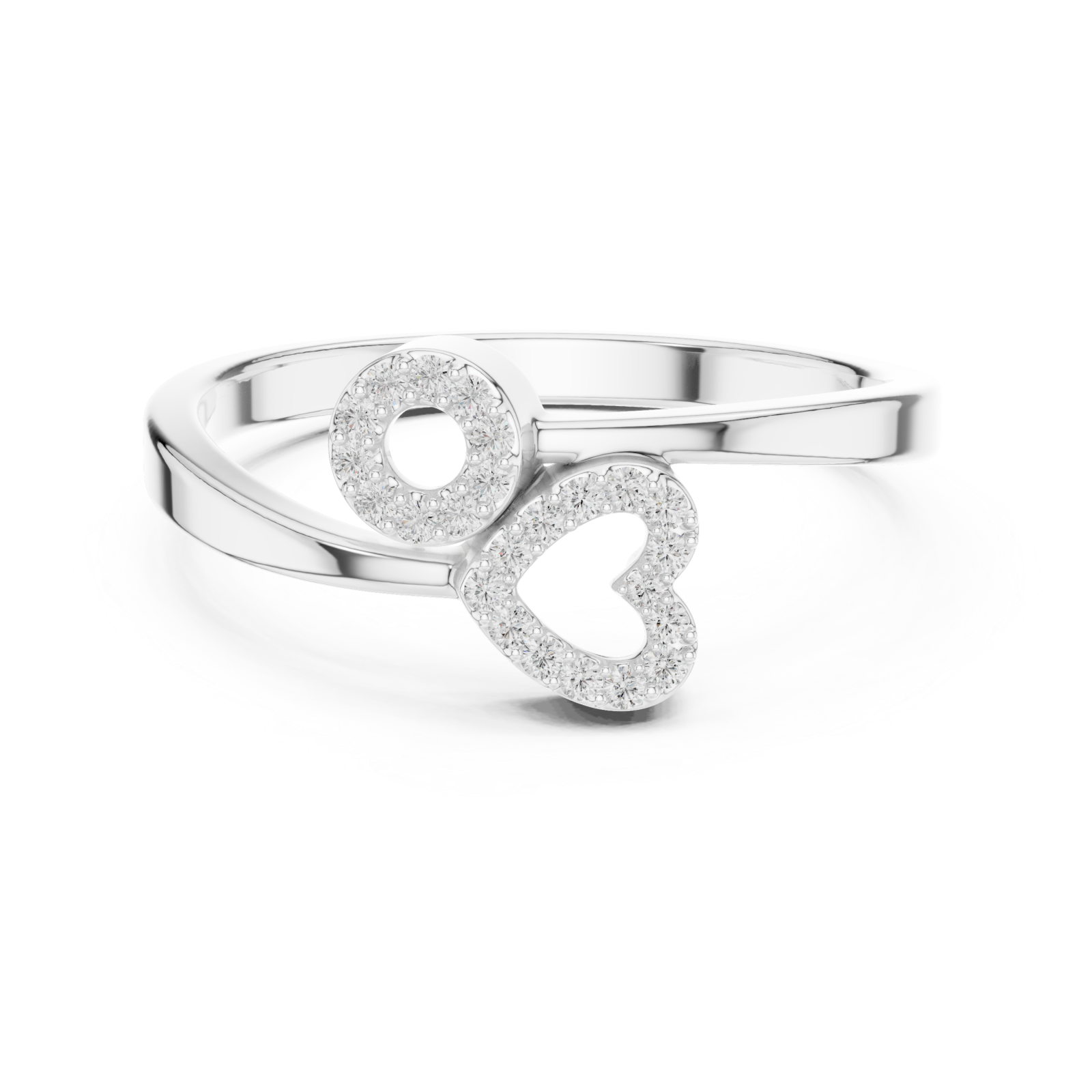  White Gold Celestial Twin Initial Stacking Ring Front View