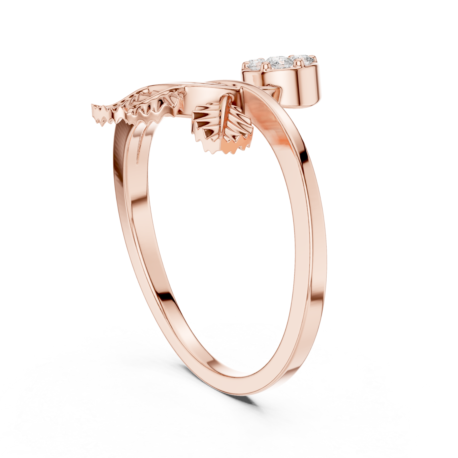  Rose Gold Enchanted Petals Botanical Statement Ring Left View