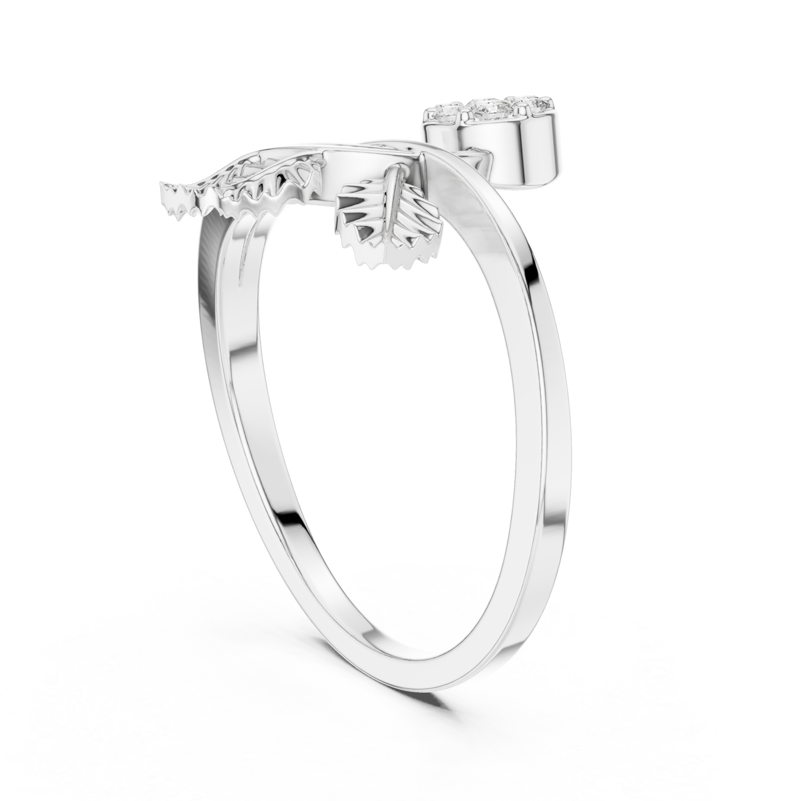  White Gold Enchanted Petals Botanical Statement Ring Left View