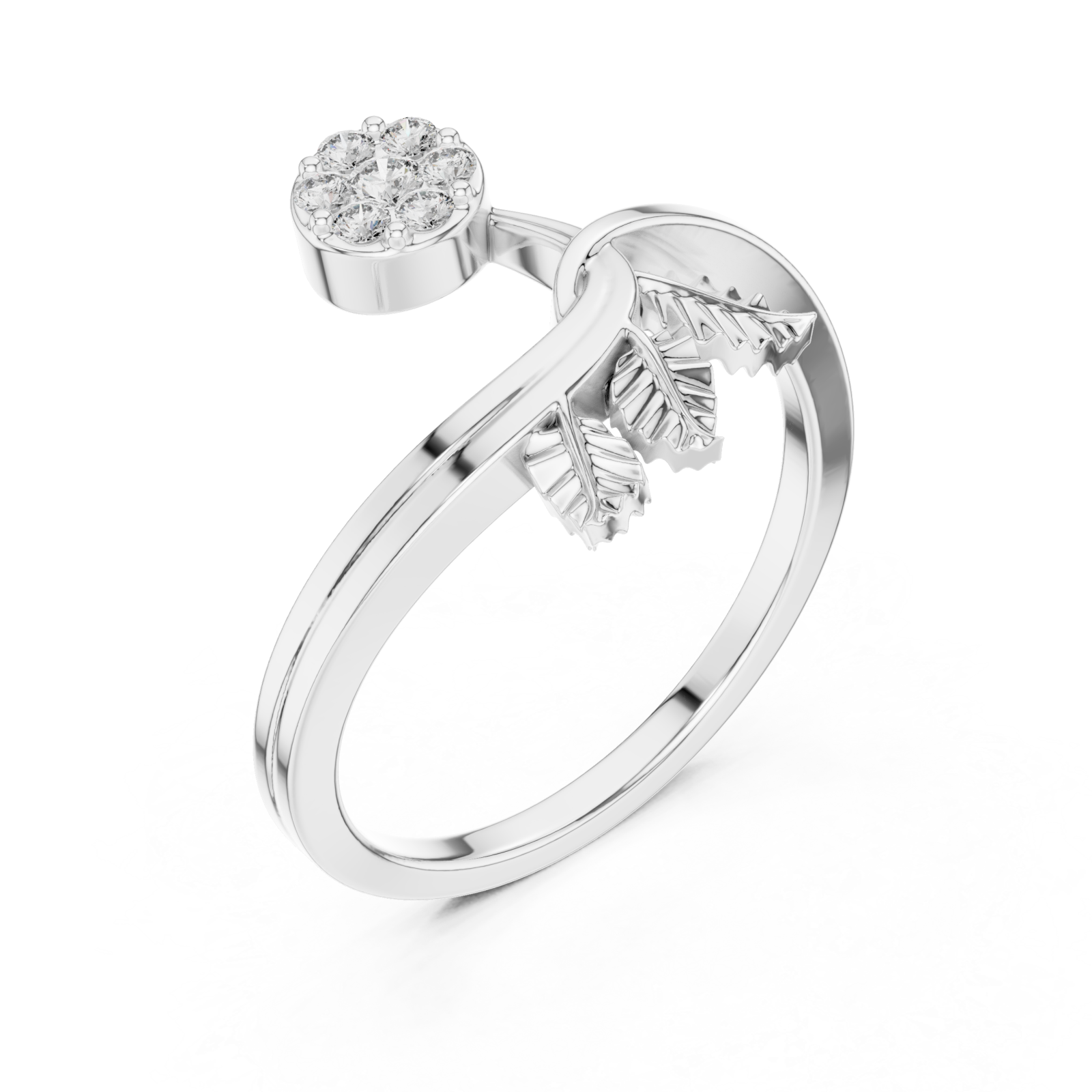  White Gold Enchanted Petals Botanical Statement Ring Right View