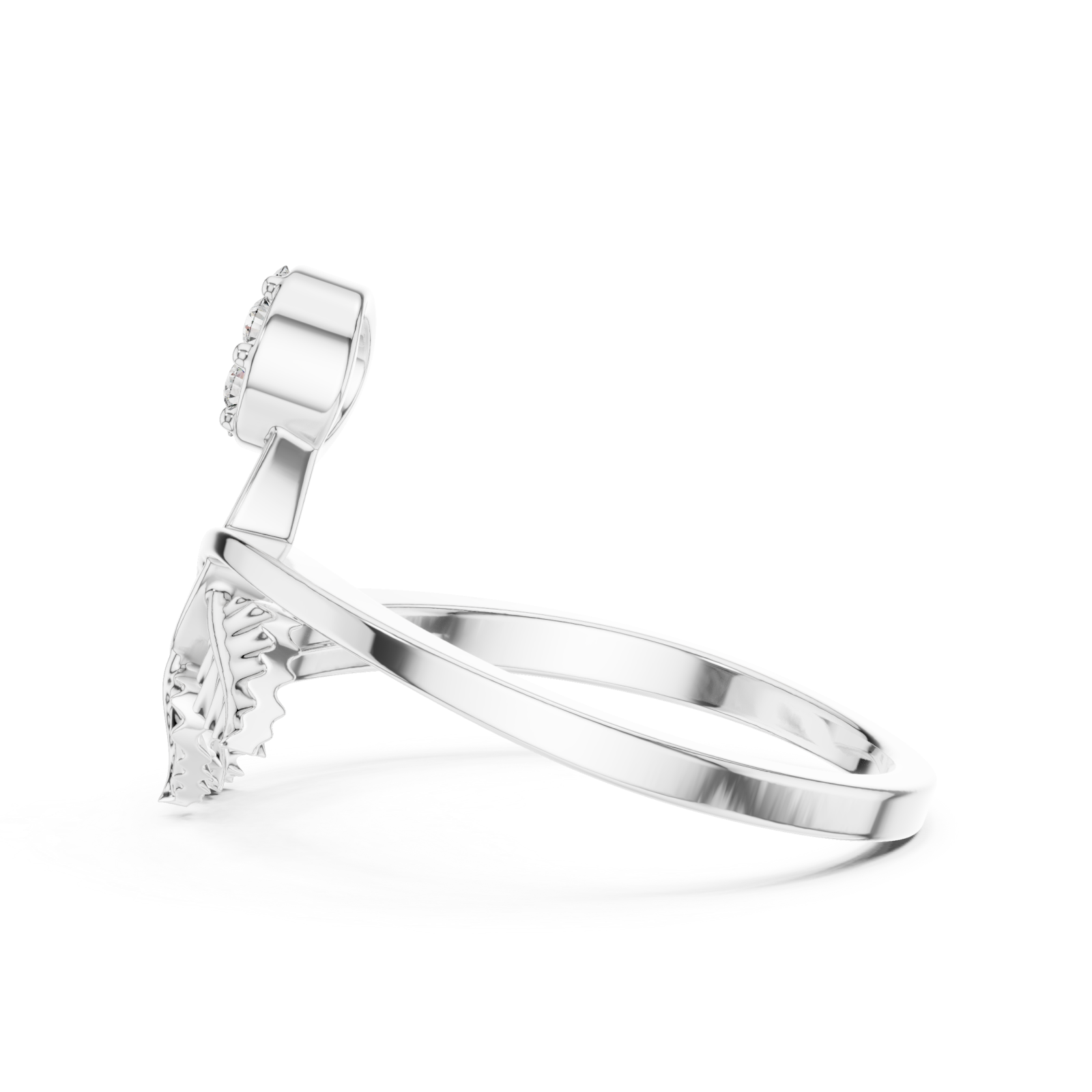  White Gold Enchanted Petals Botanical Statement Ring Side View