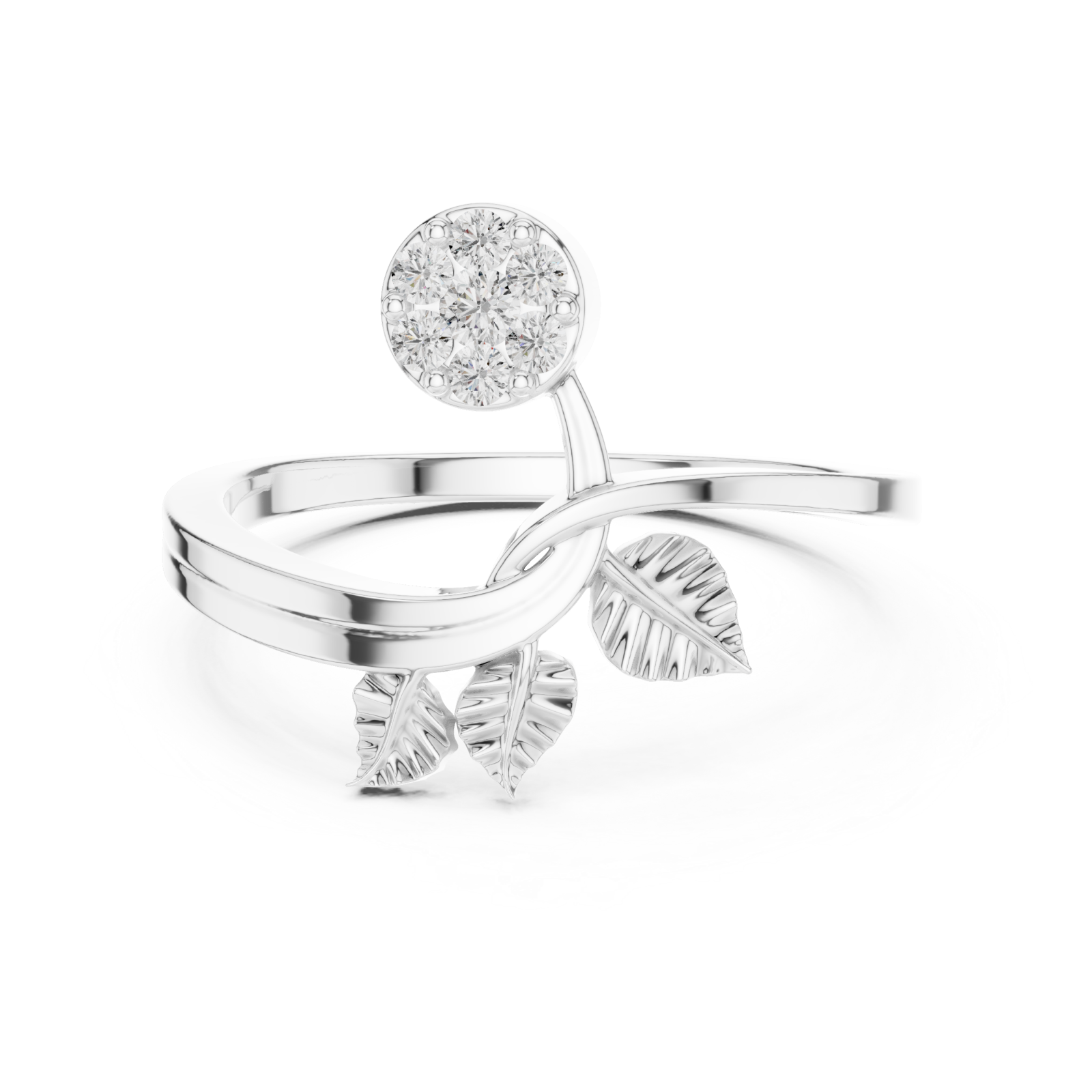  White Gold Enchanted Petals Botanical Statement Ring Front View
