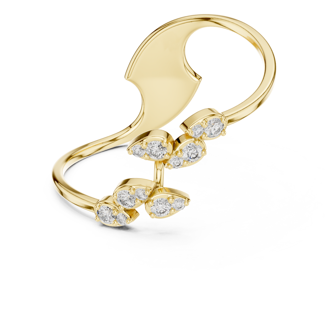 Gold Graceful Petal Cascade Contemporary Ring Right View