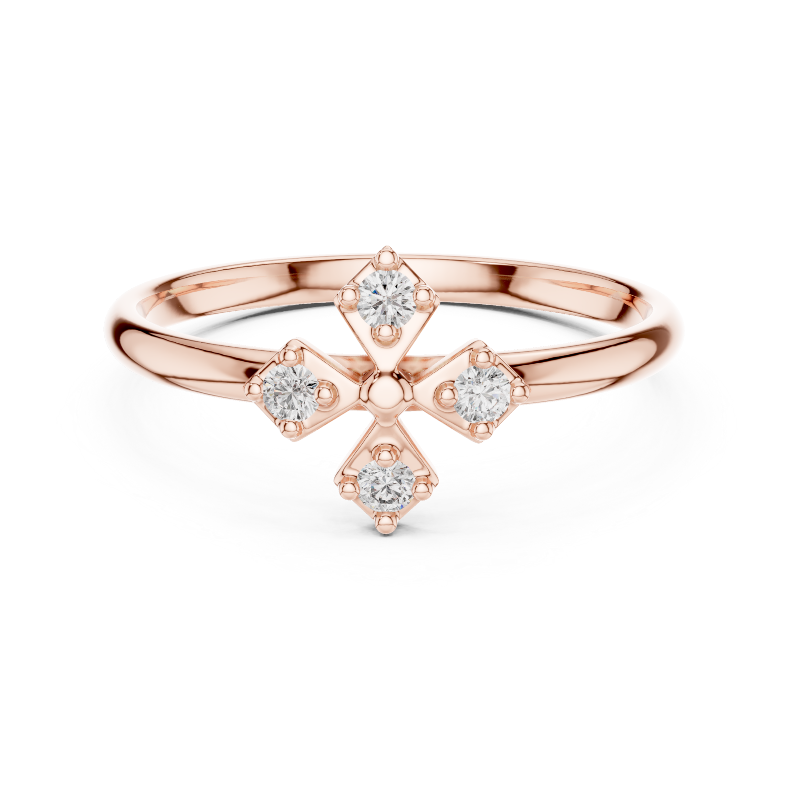  Rose Gold Fourfold Graceful Bloom Stacking Ring Front View