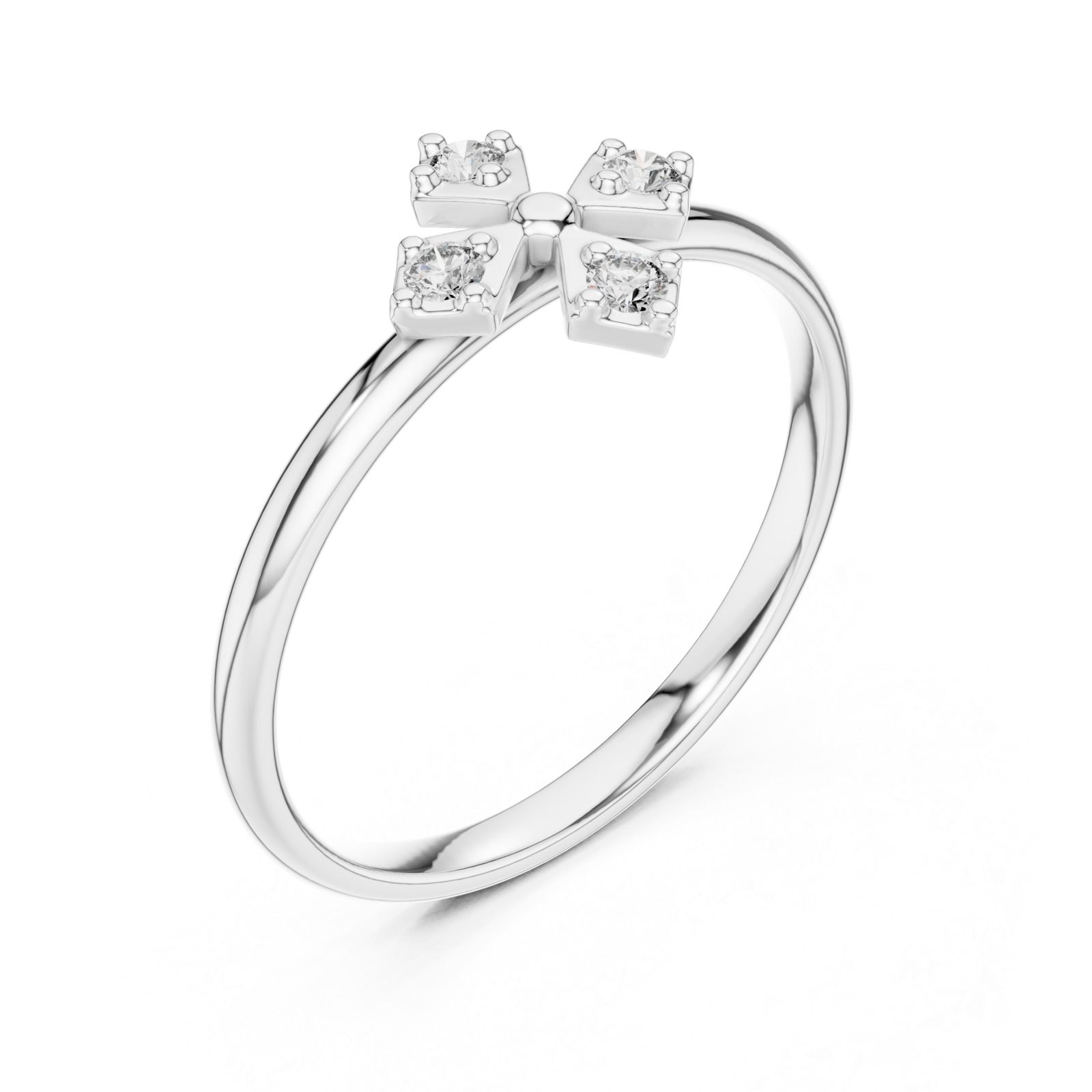  White Gold Fourfold Graceful Bloom Stacking Ring Right View
