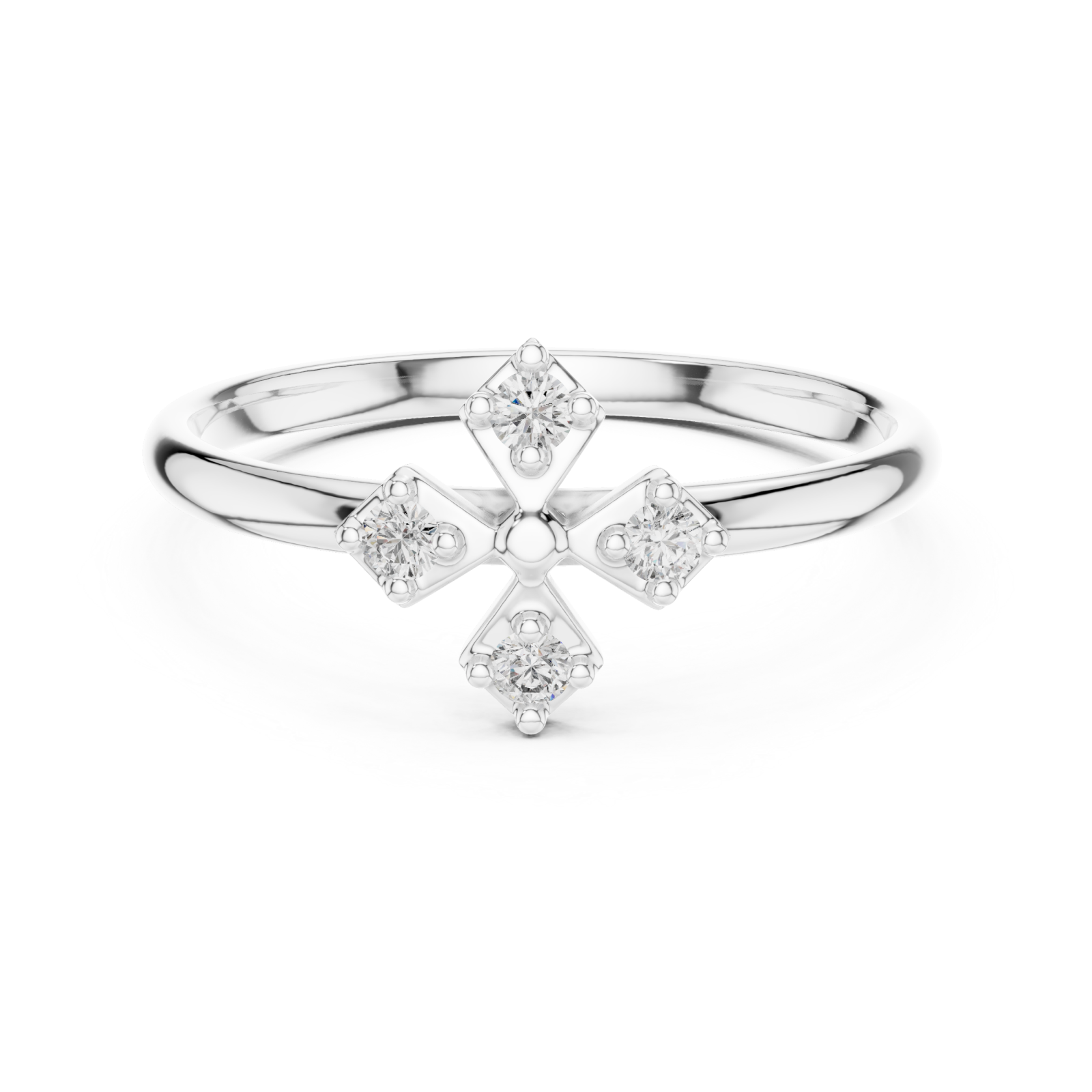  White Gold Fourfold Graceful Bloom Stacking Ring Front View